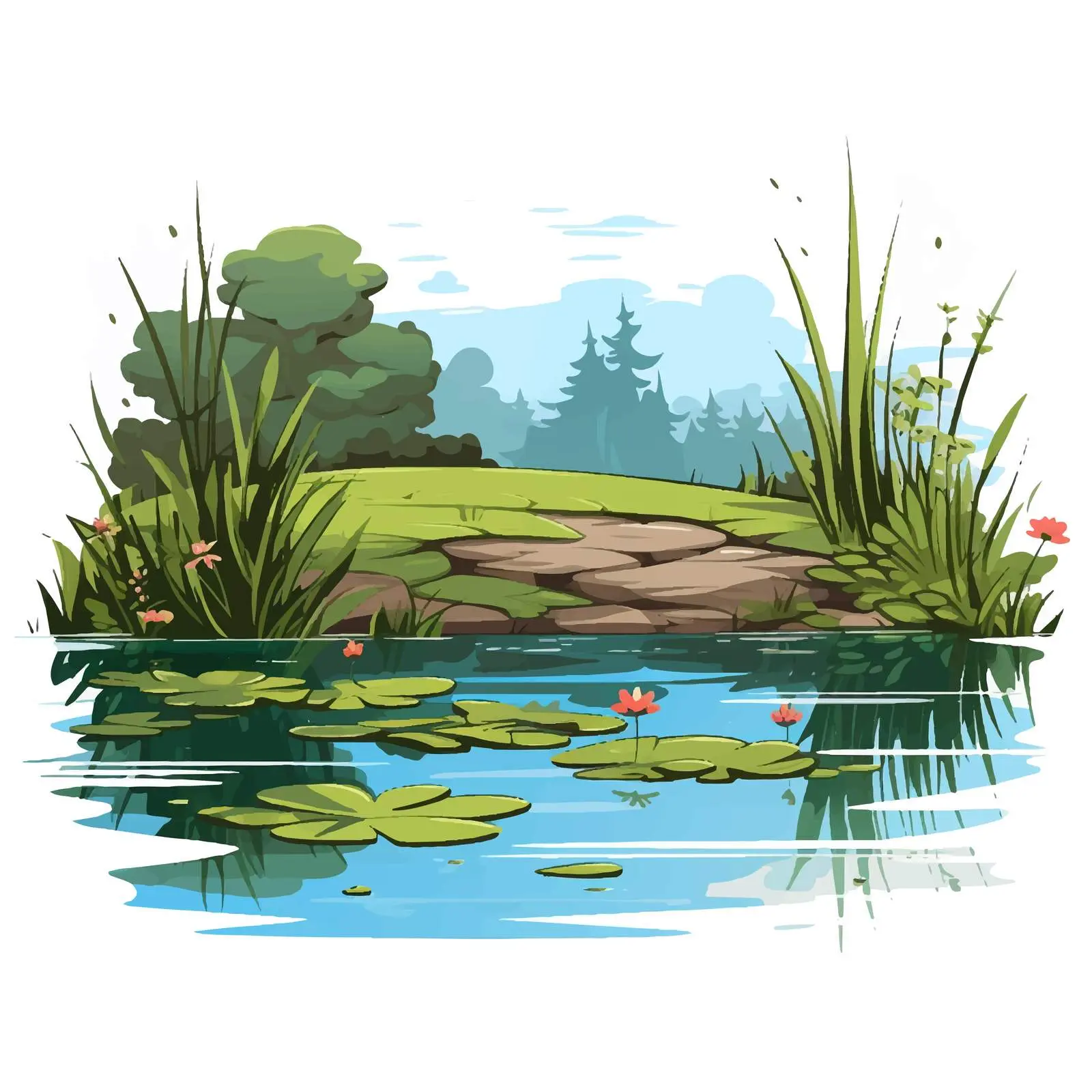 Cartoon Vector Illustration of Pond's Edge — free download from Dotvec
