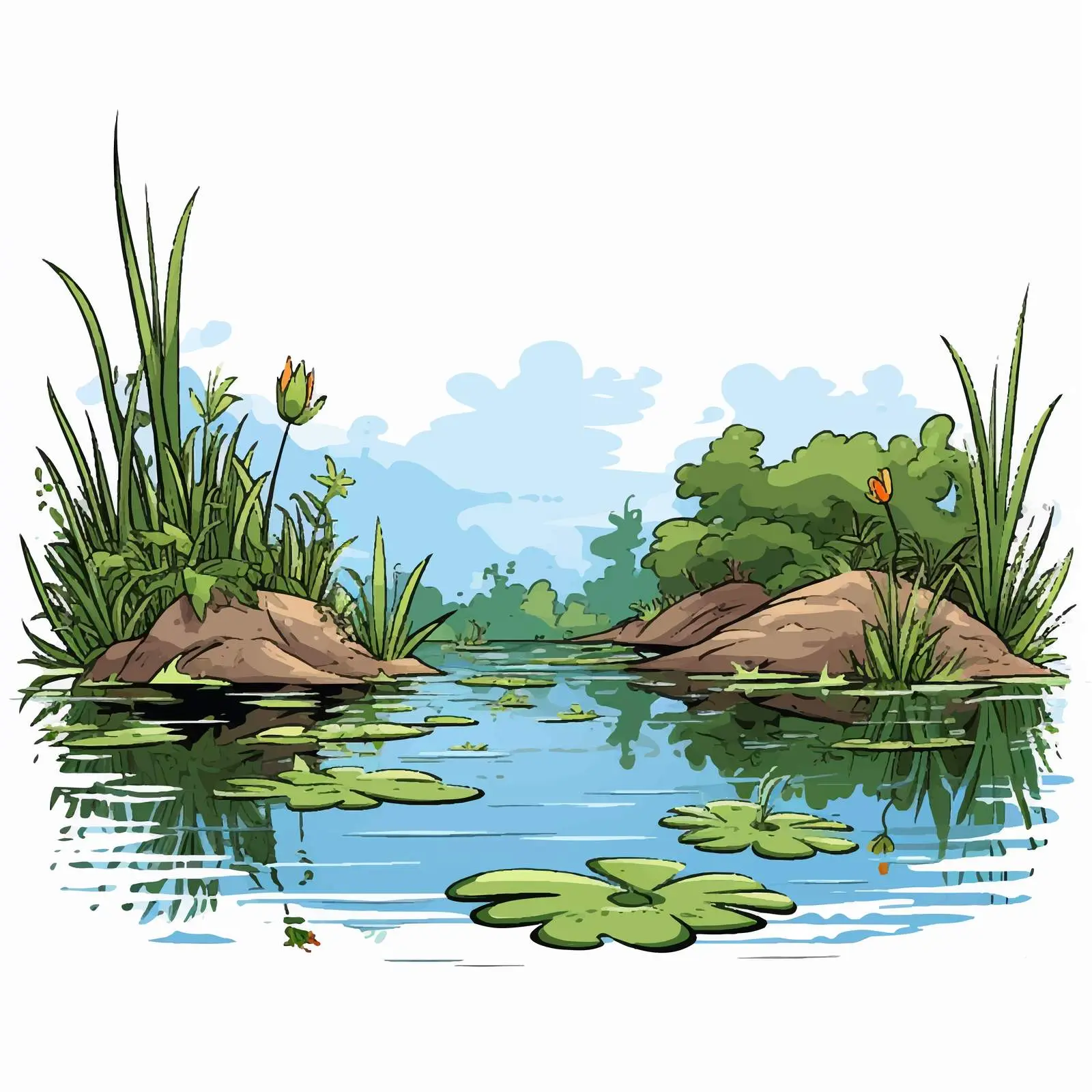 Pond Edge Cartoon Vector Illustration — free download from Dotvec