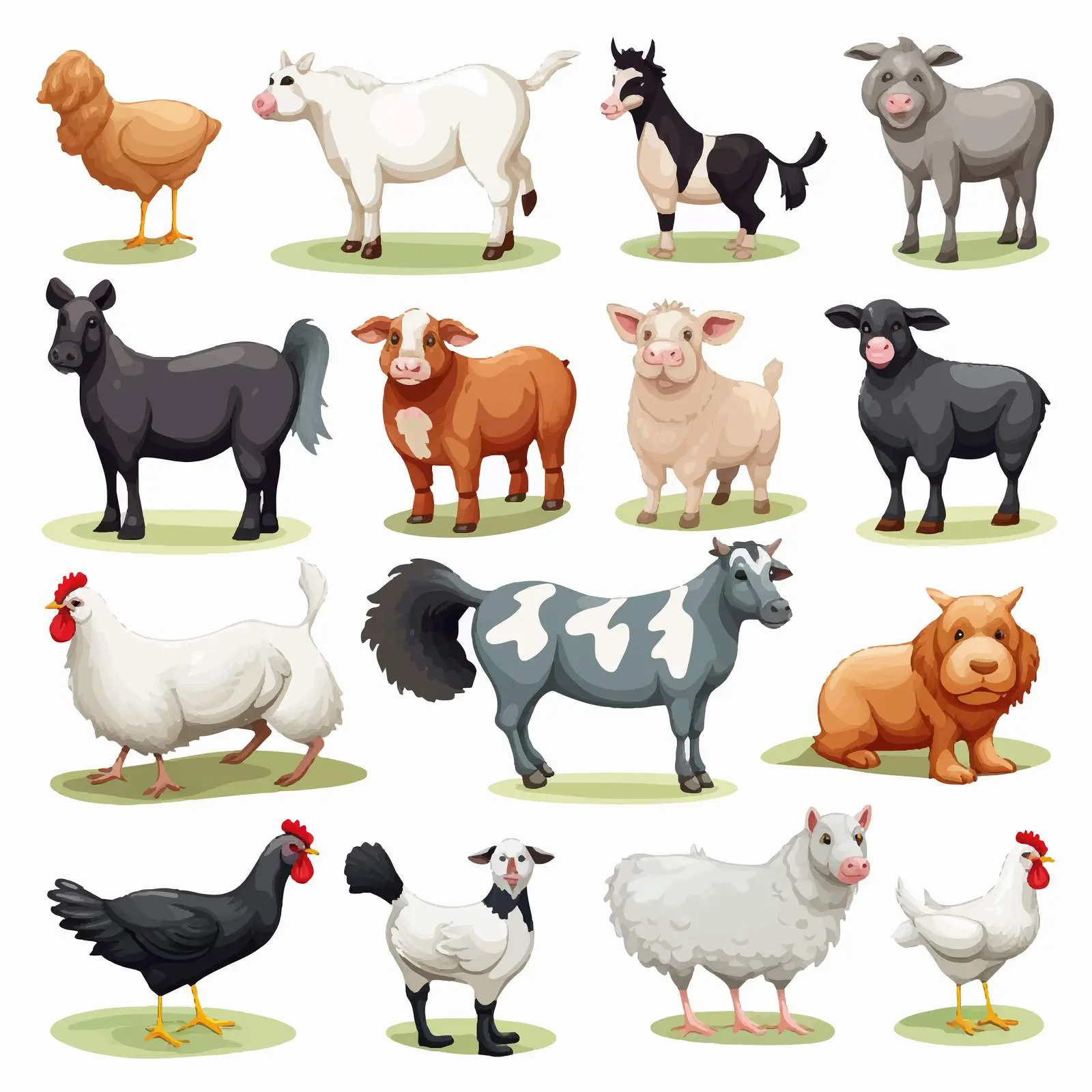 Farm Animals Illustration on White Background – free animals vector image from Dotvec