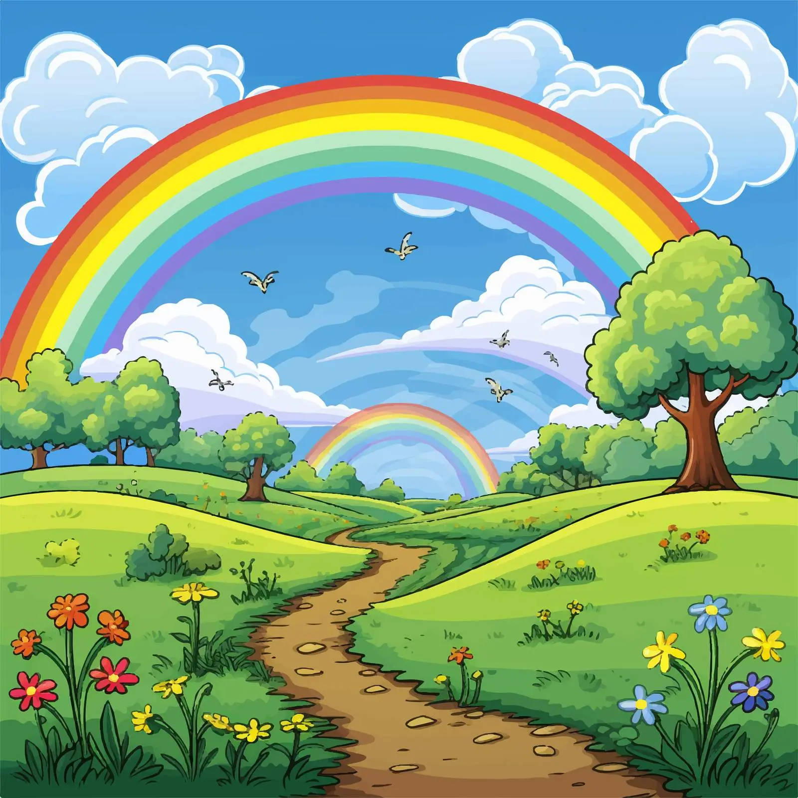 Colorful Field with Rainbow Vector Illustration — free download from Dotvec