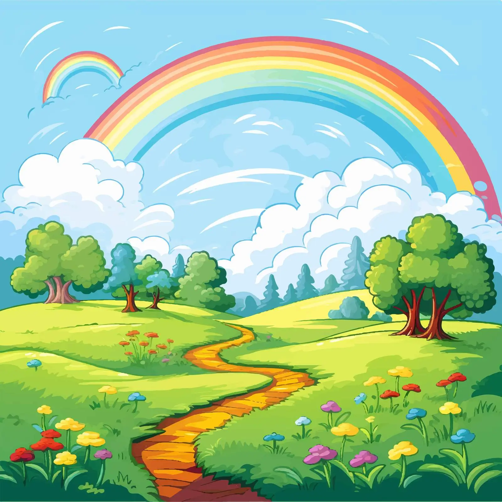 Colorful Field with Rainbow Vector Illustration — free download from Dotvec