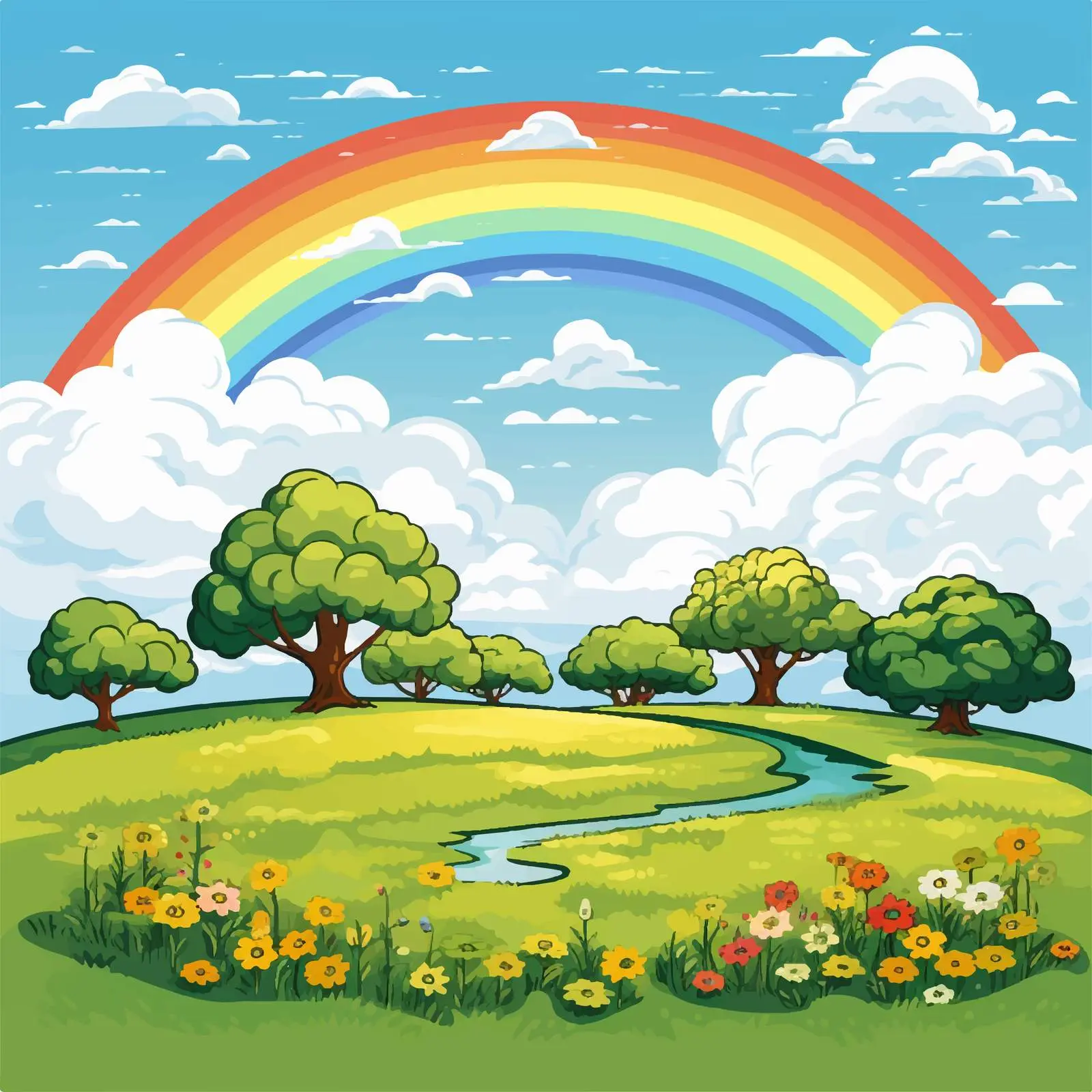 Colorful Field with Rainbow Illustration Vector — free download from Dotvec