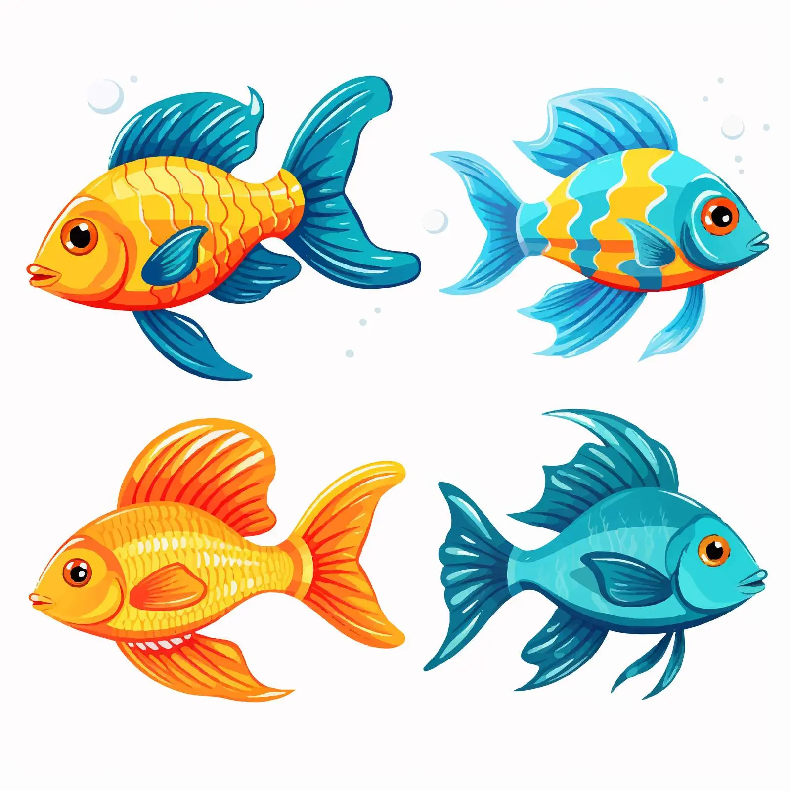 Five Colorful Fishes Illustration on White Background – free vector marine life image from Dotvec