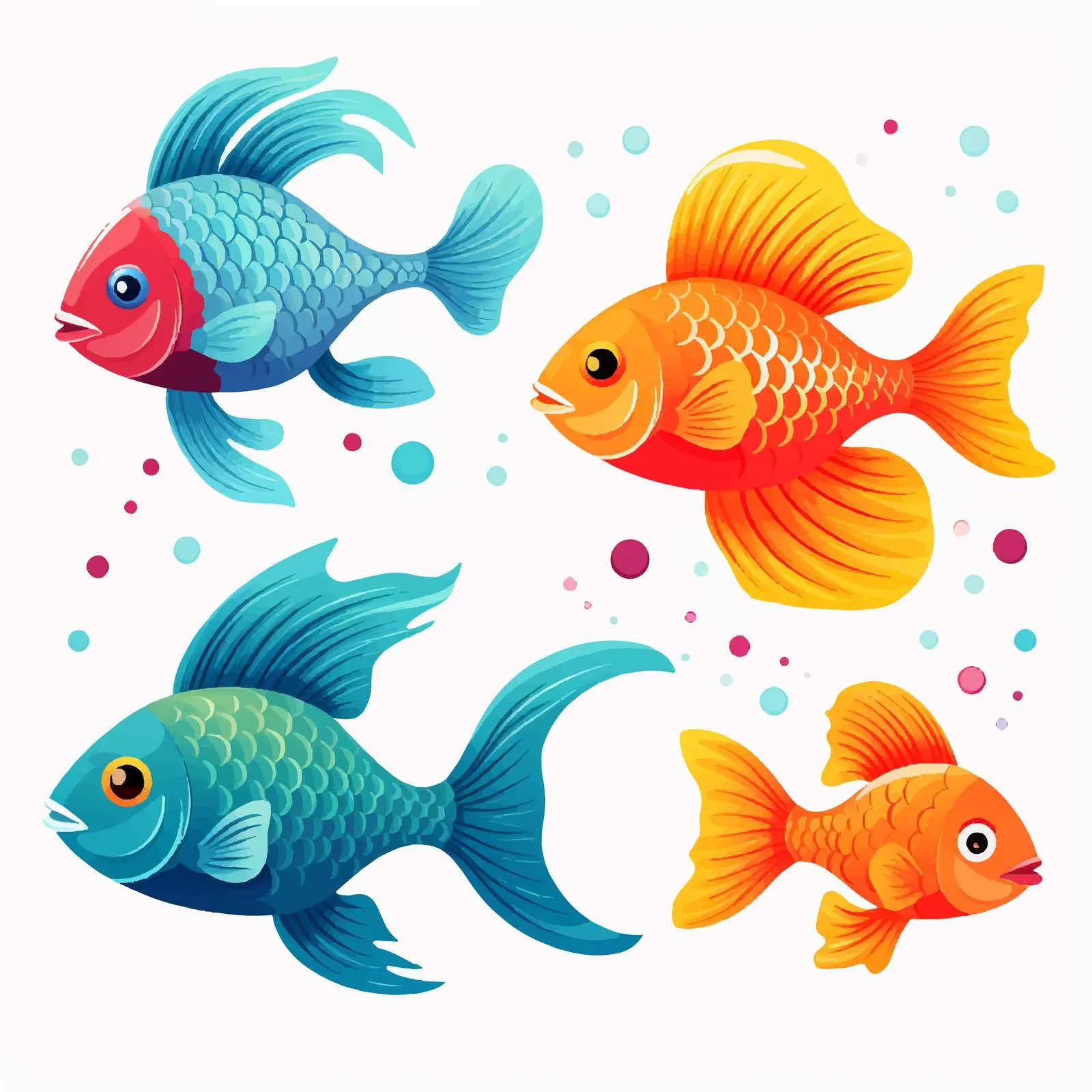 Five Colorful Fish Illustration on White Background — free download from Dotvec