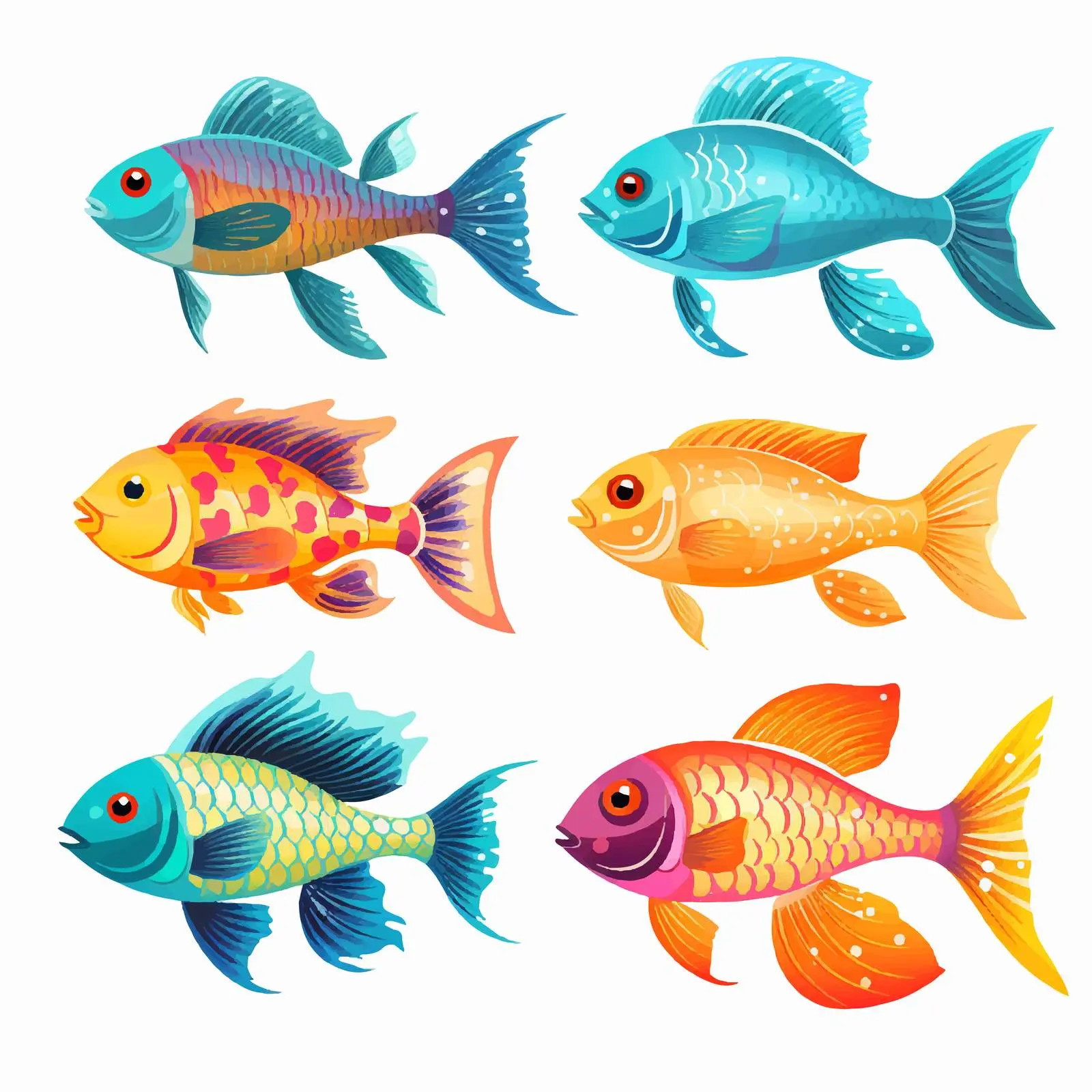 Five Colorful Fishes Vector Illustration — free download from Dotvec