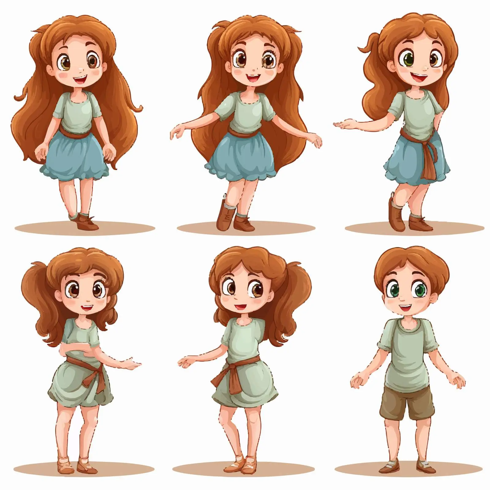 Five Dynamic Girl Poses Vector Illustration – free action pose image from Dotvec