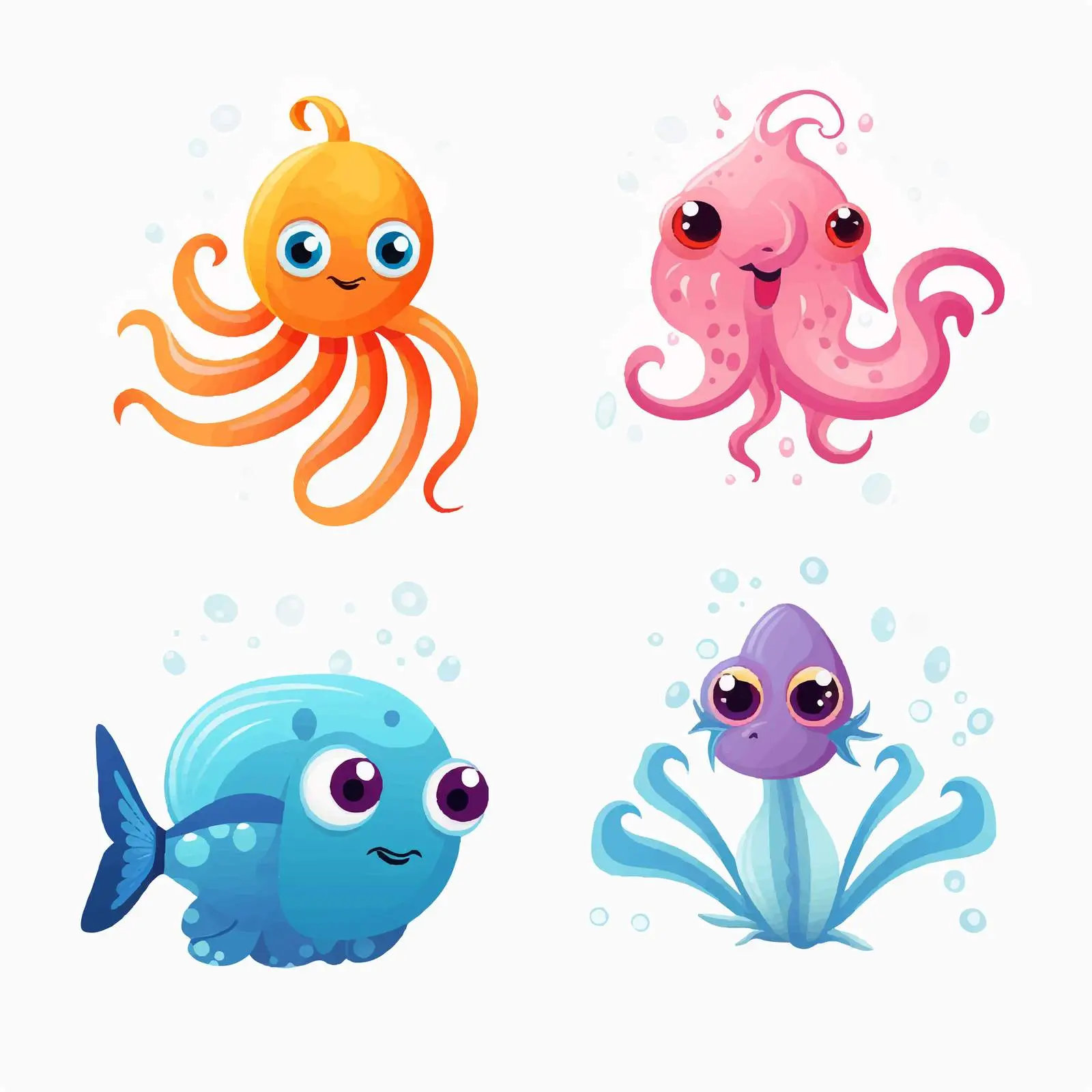 Five Sea Creatures Illustration on White Background — free download from Dotvec
