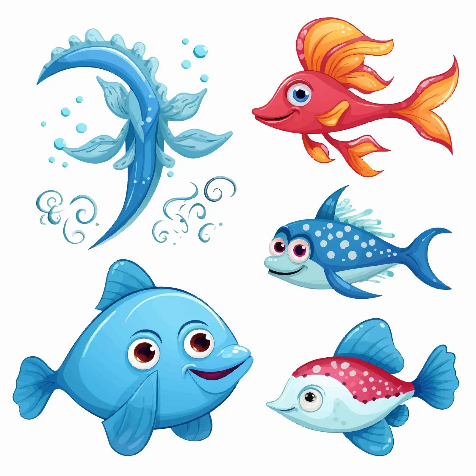 Five Sea Creatures Illustration on White Background — free download from Dotvec