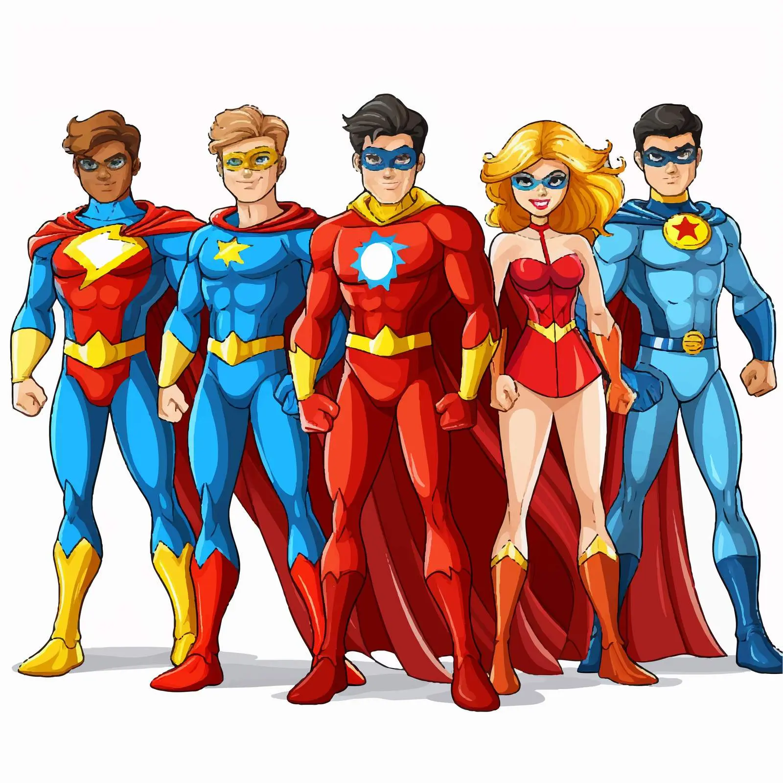 Five Superheroes Vectors on White Background – free action pose image from Dotvec