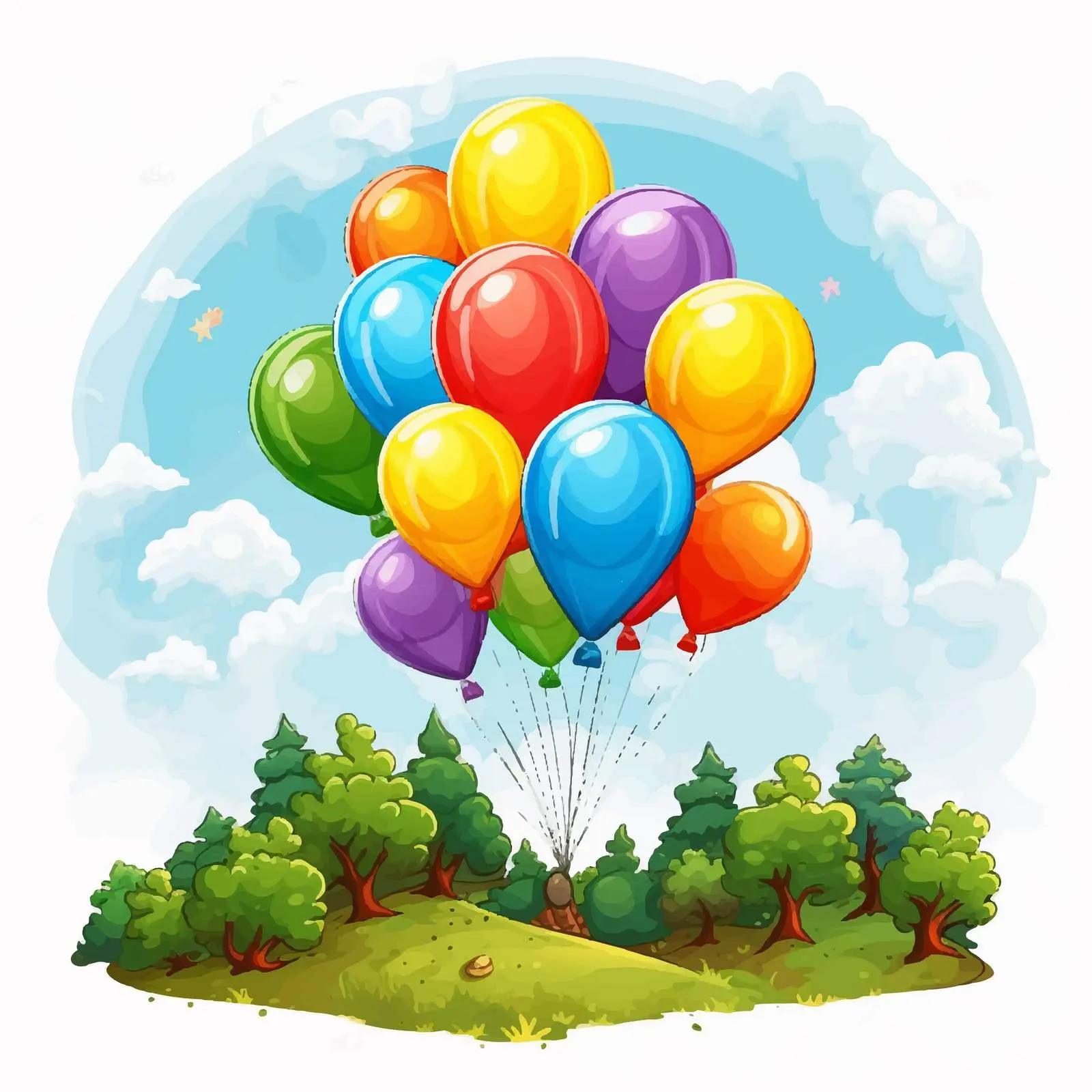 Floating Balloons at Hilltop Illustration — free download from Dotvec