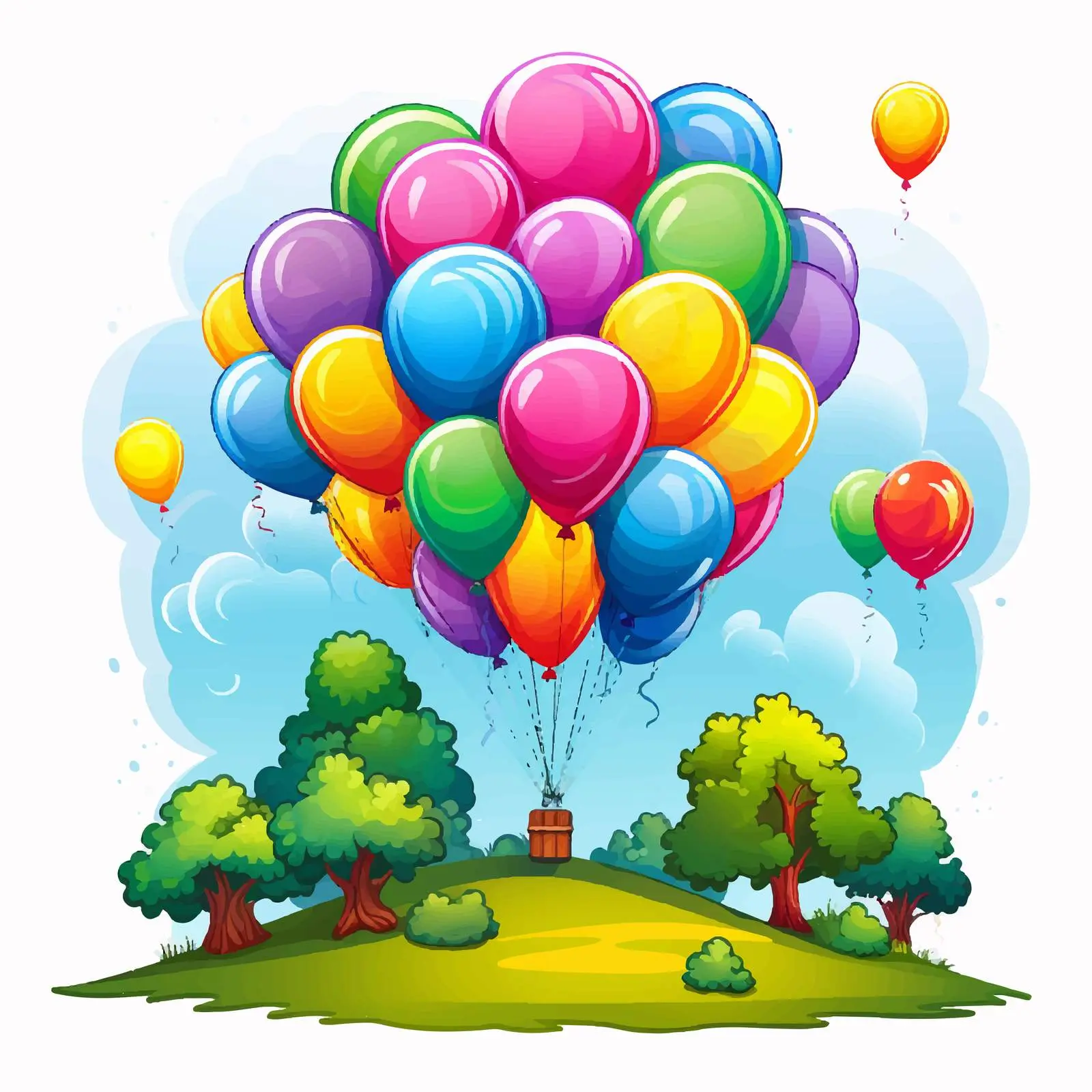 Floating Balloons at Hilltop Illustration — free download from Dotvec
