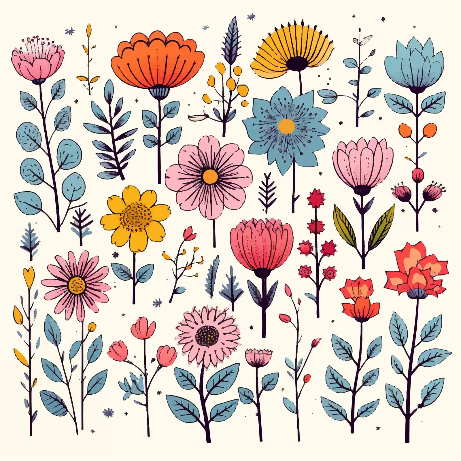 Doodle Flower Illustration on White Background — free download from Dotvec