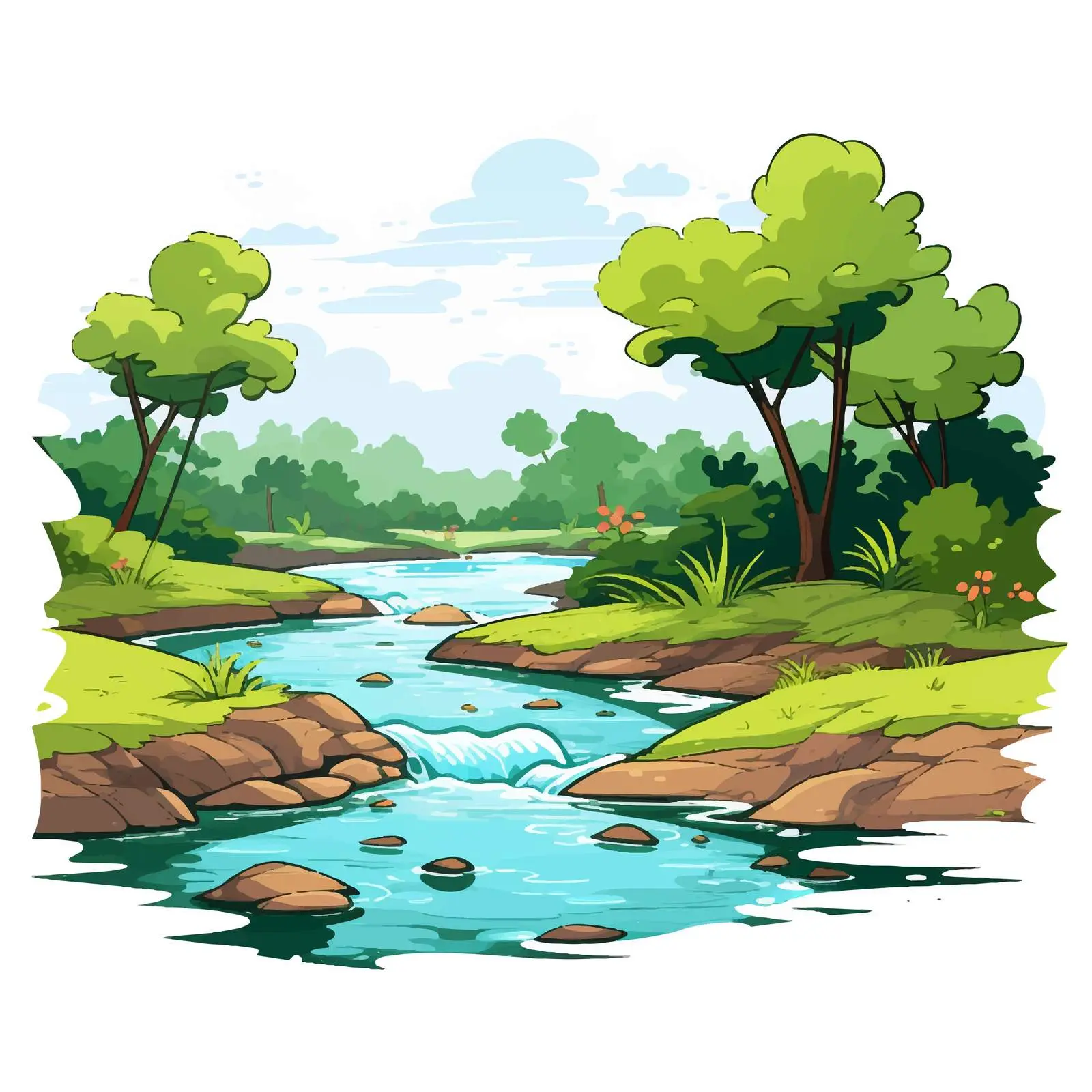 Flowing River in Forest Vector Illustration — free download from Dotvec