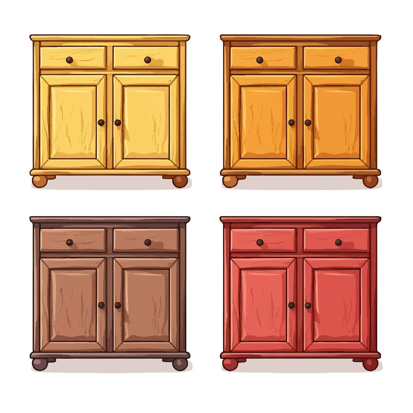 Four Color Variations of Wooden Cabinet Illustration — free download from Dotvec