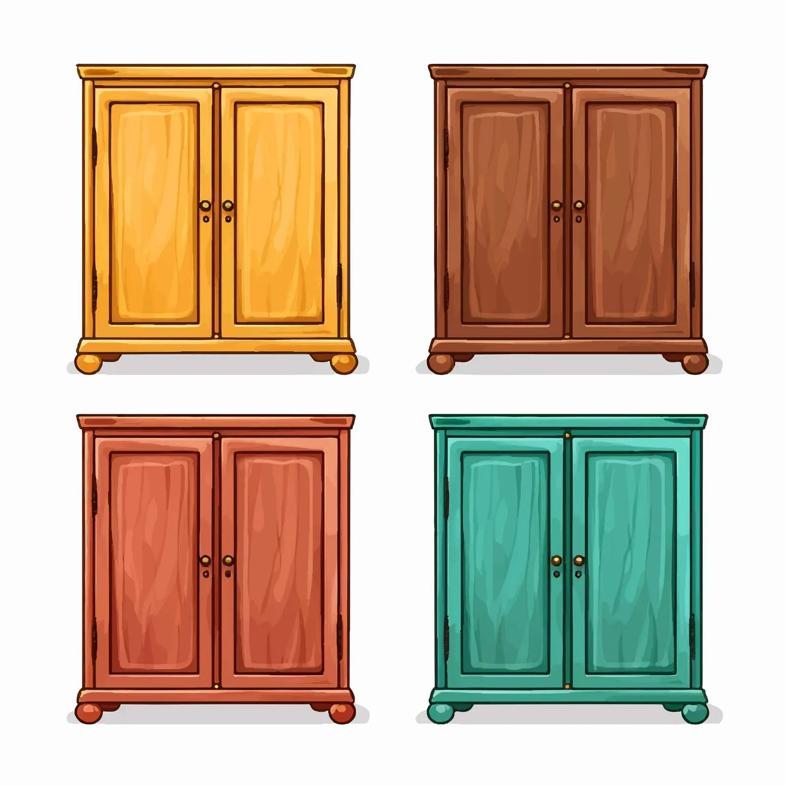 Four Color Variations of Wooden Cabinet Illustration — free download from Dotvec