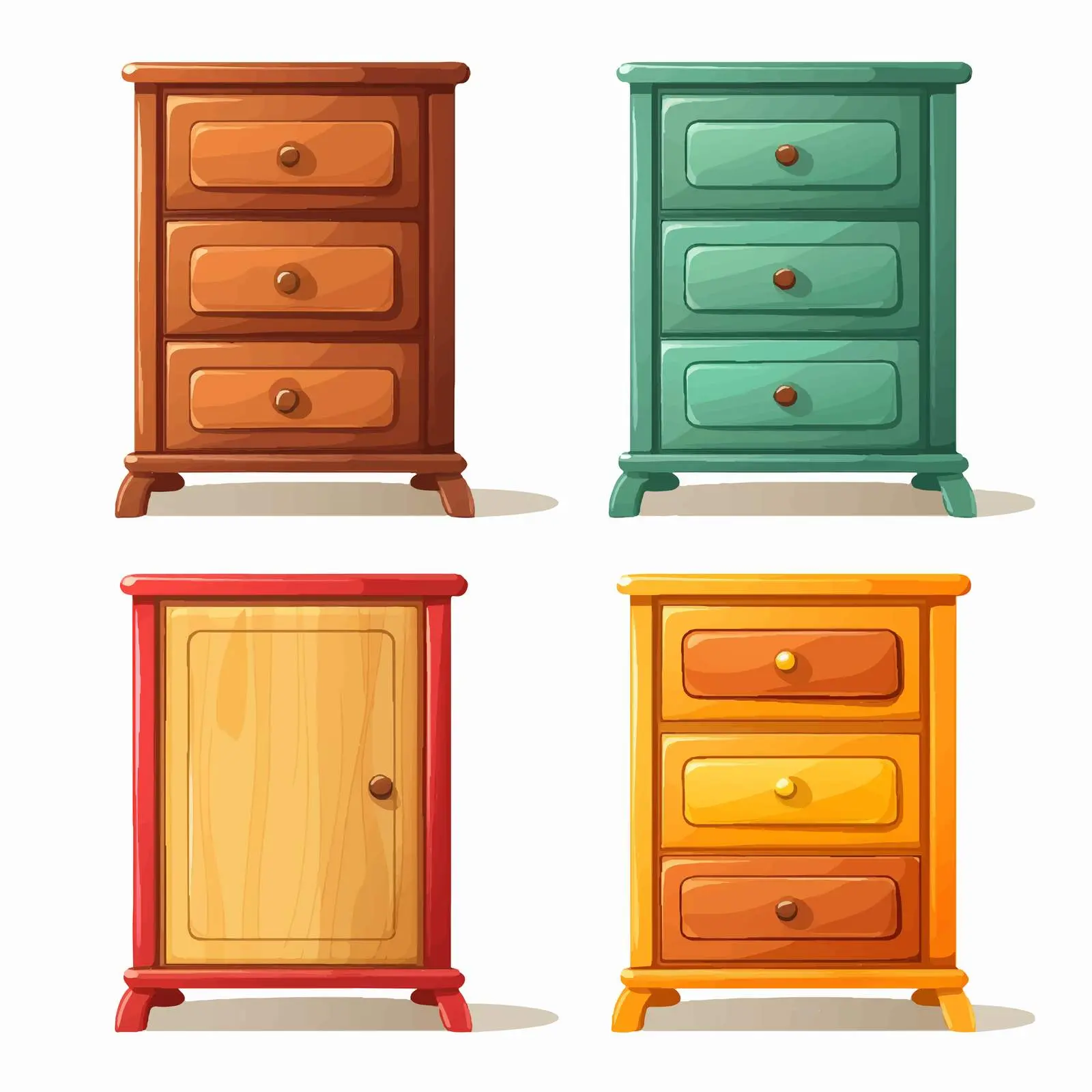 Four Color Variations of Wooden Cabinet Illustration – free color variations image from Dotvec