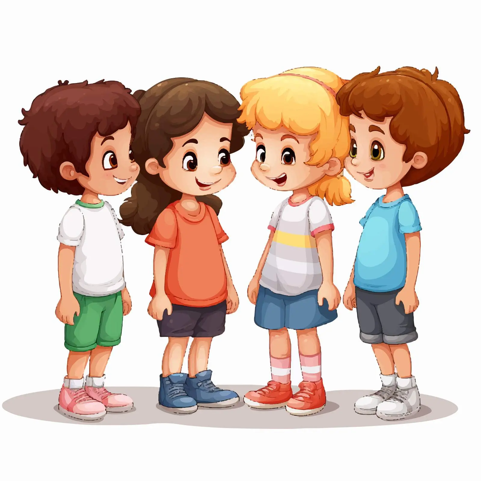 Four Kids Facing Each Other Illustration — free download from Dotvec