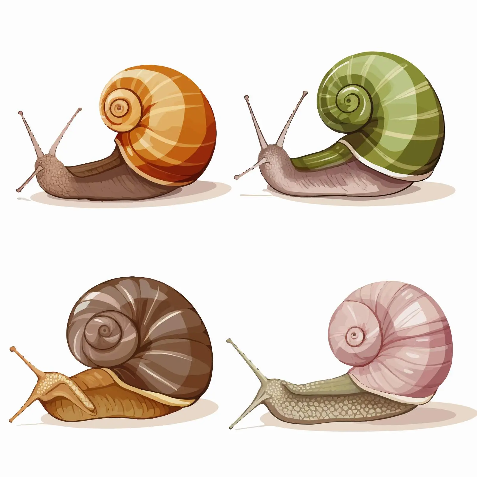 Four Unique Snails with Distinct Shell Designs — free download from Dotvec