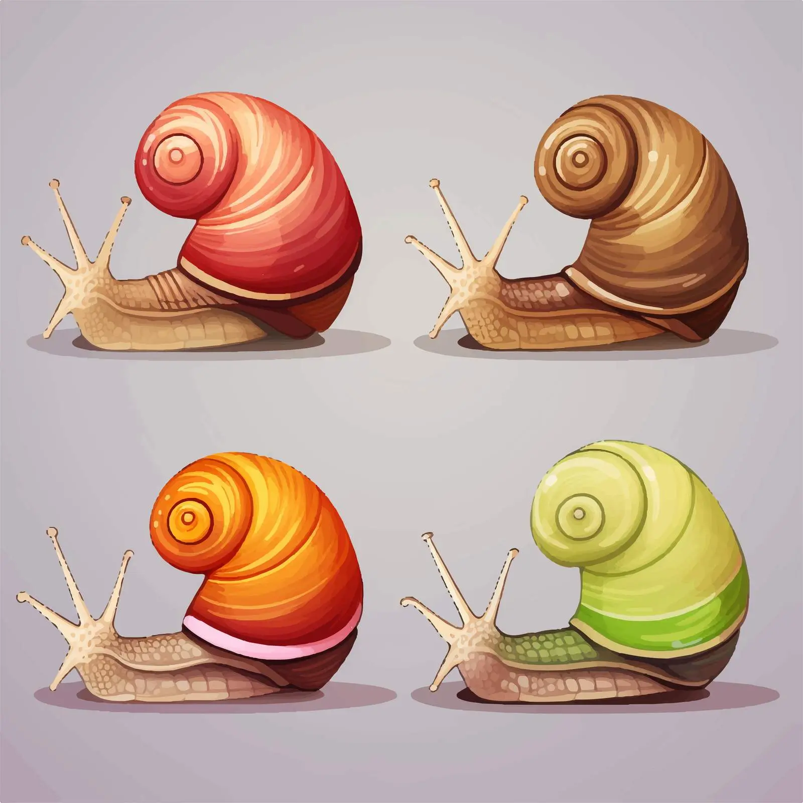Four Snails with Unique Shell Designs — free download from Dotvec