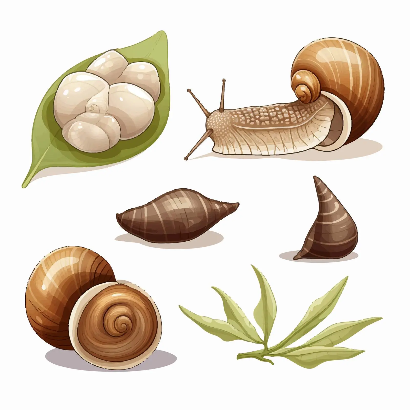 Four Unique Snails with Distinct Shell Designs — free download from Dotvec