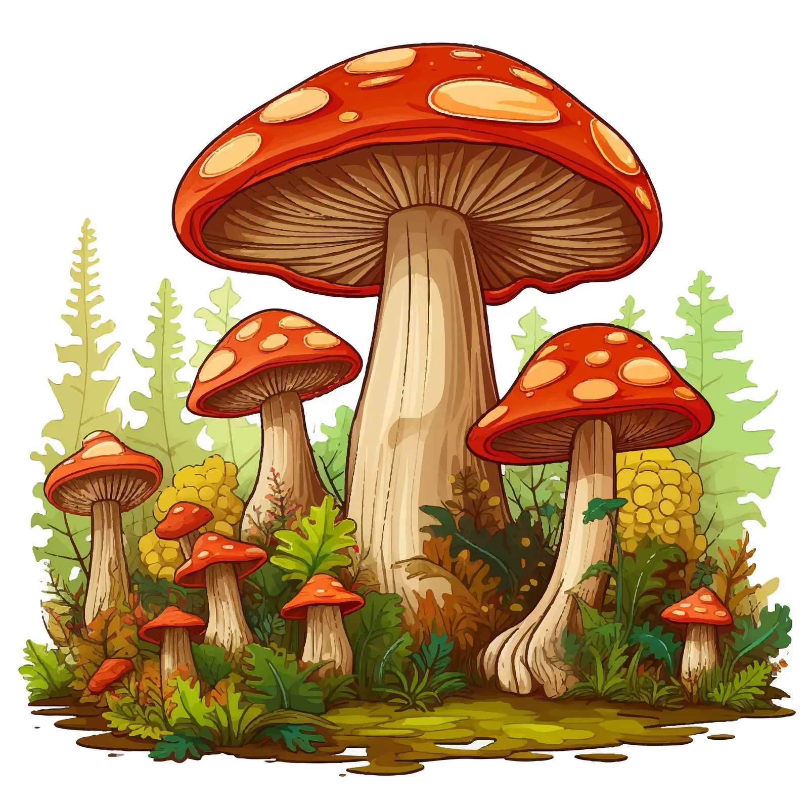 Giant Mushrooms in a Fantasy Forest Illustration — free download from Dotvec