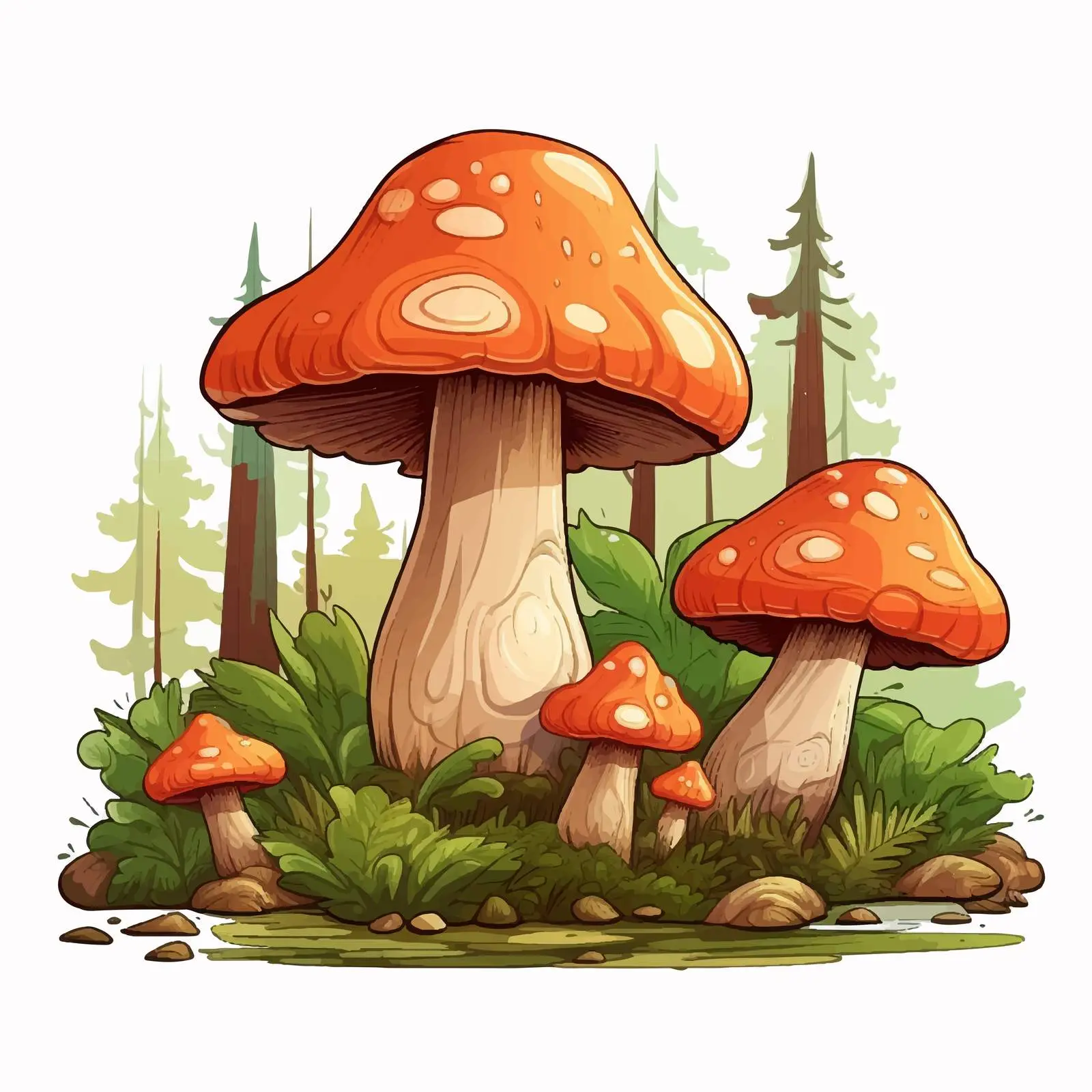 Giant Mushrooms in Forest Vector Illustration — free download from Dotvec