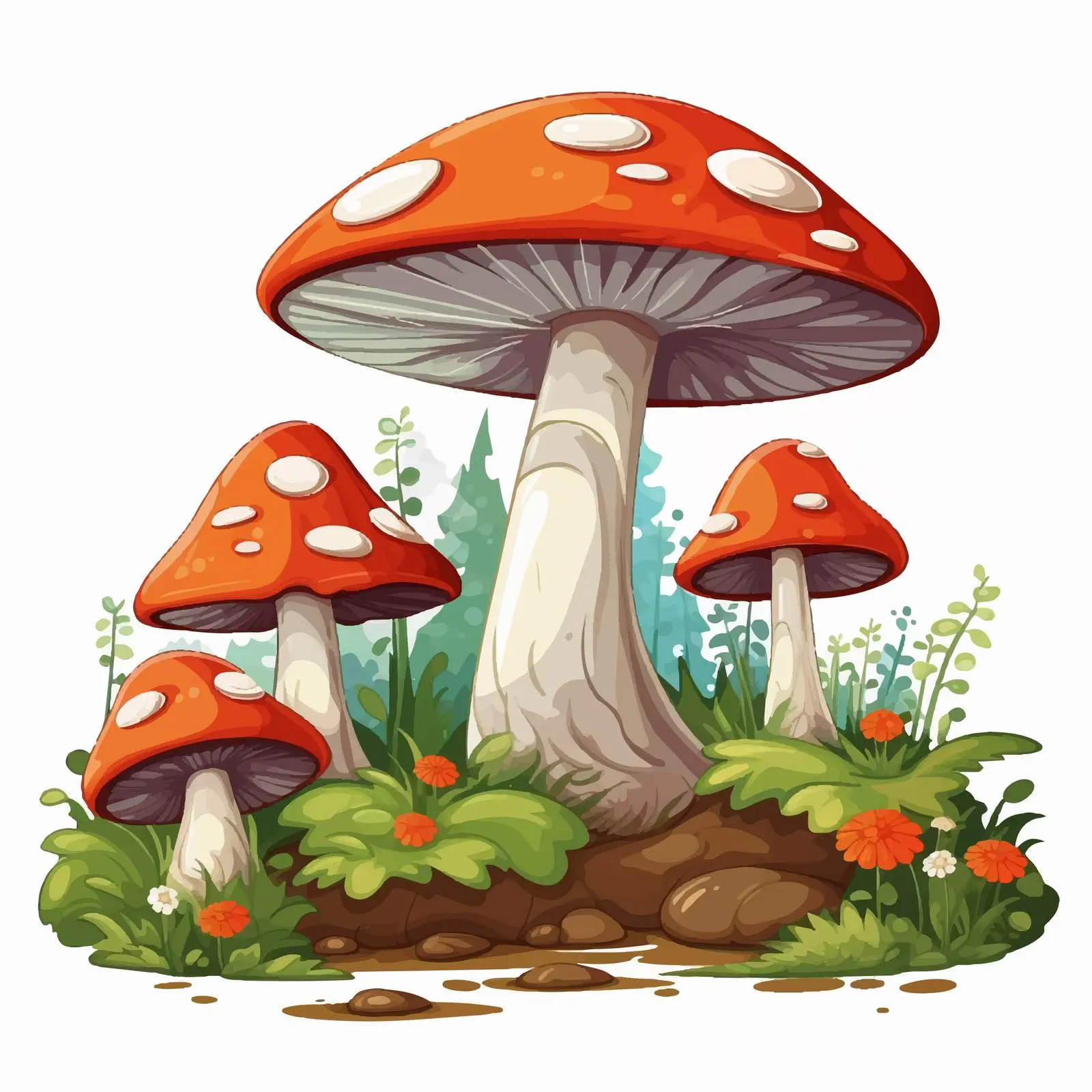 Giant Mushrooms in Forest Vector Illustration – free cluster image from Dotvec