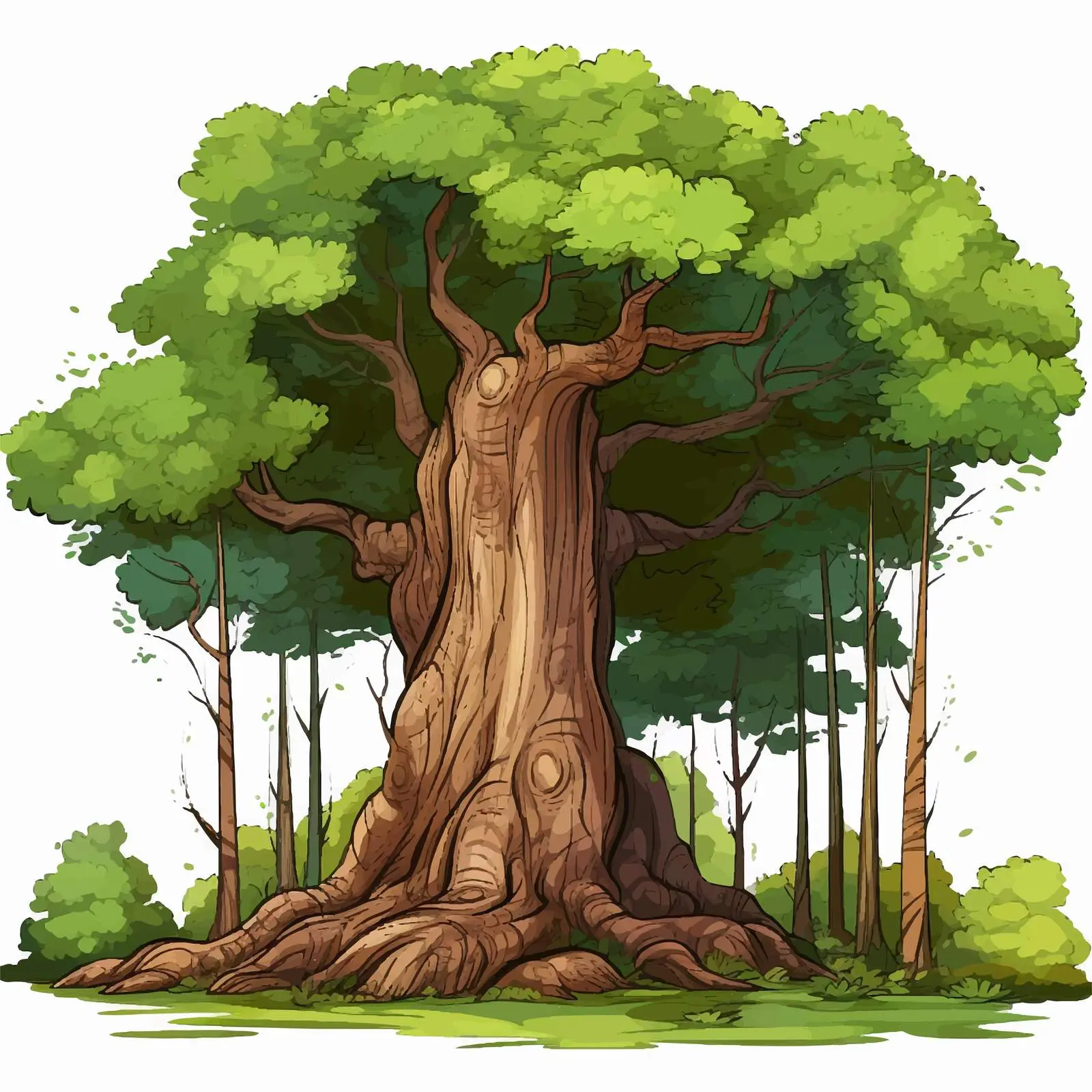 Giant Trees in Forest Vector Illustration – free cartoon trees image from Dotvec