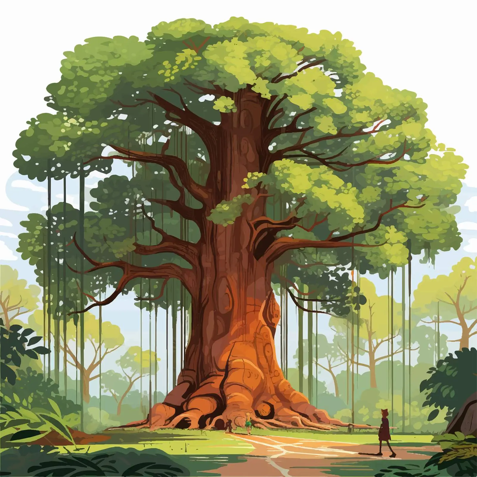 Giant Trees Illustration in a Lush Forest — free download from Dotvec