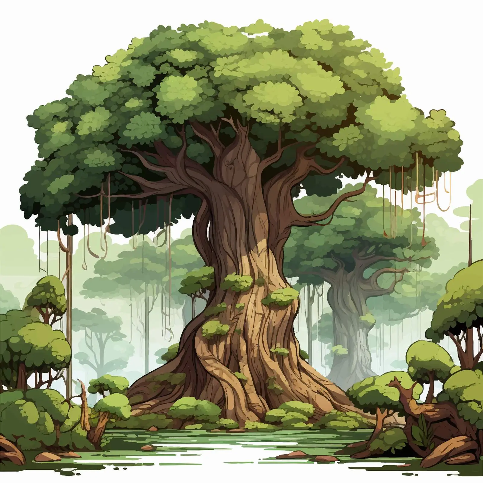 Giant Trees in Forest Vector Illustration – free outdoor vector image from Dotvec