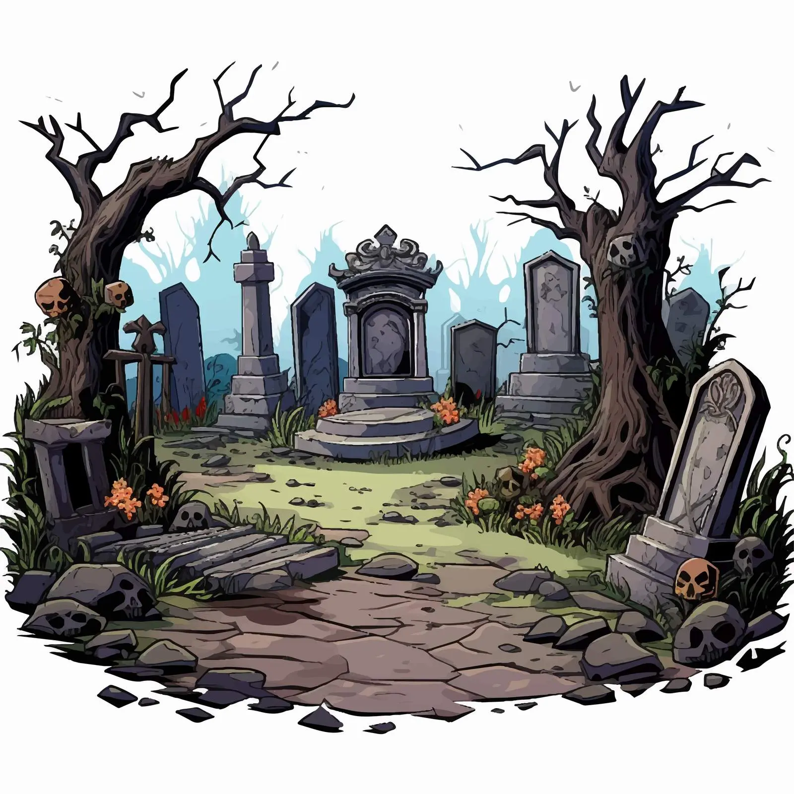 Cartoon Graveyard Illustration Vector Artwork — free download from Dotvec