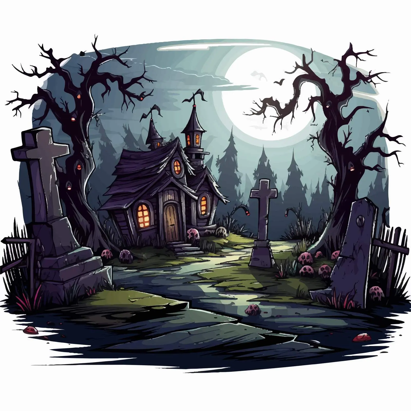 Cartoon Graveyard Illustration Vector Art — free download from Dotvec