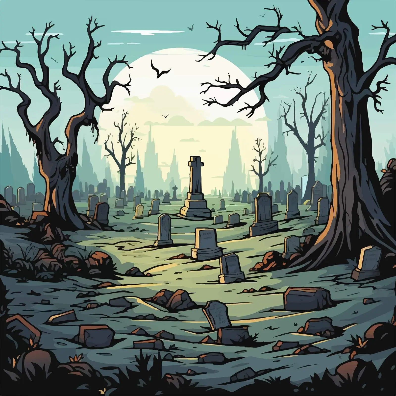 Cartoon Graveyard Vector Illustration — free download from Dotvec