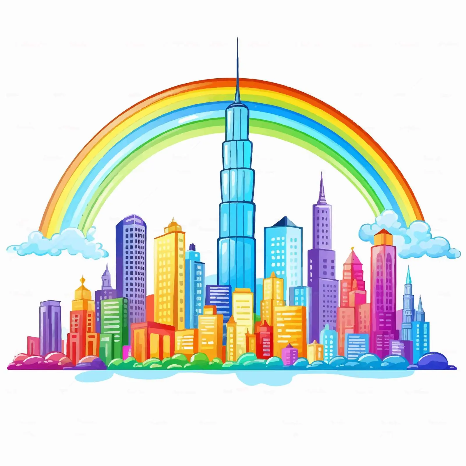 High Buildings with Rainbow on White Background — free download from Dotvec