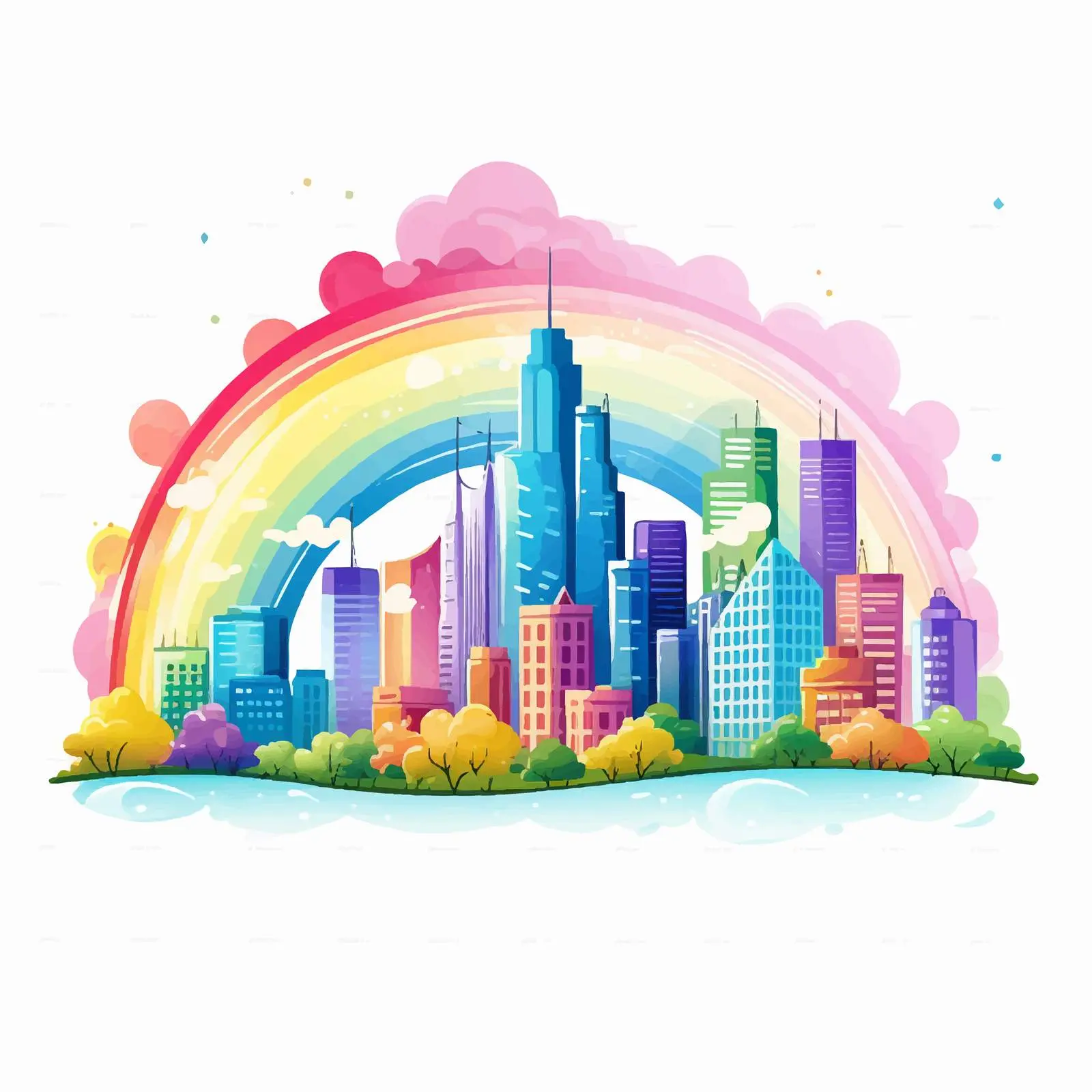 High Buildings with Rainbow on White Background free images image from Dotvec