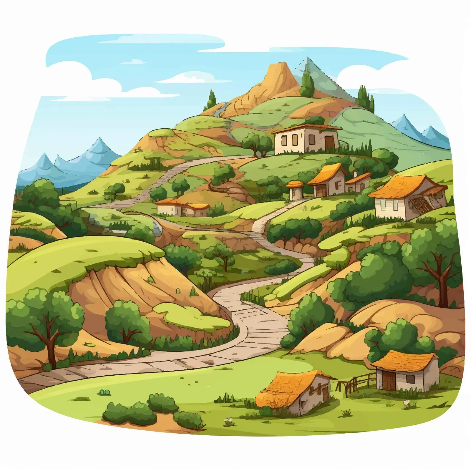 Hills Near Village Vector Illustration — free download from Dotvec