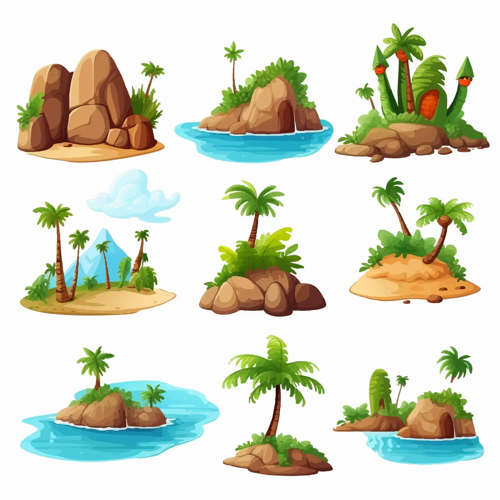 Islands with Various Signs Illustration — free download from Dotvec