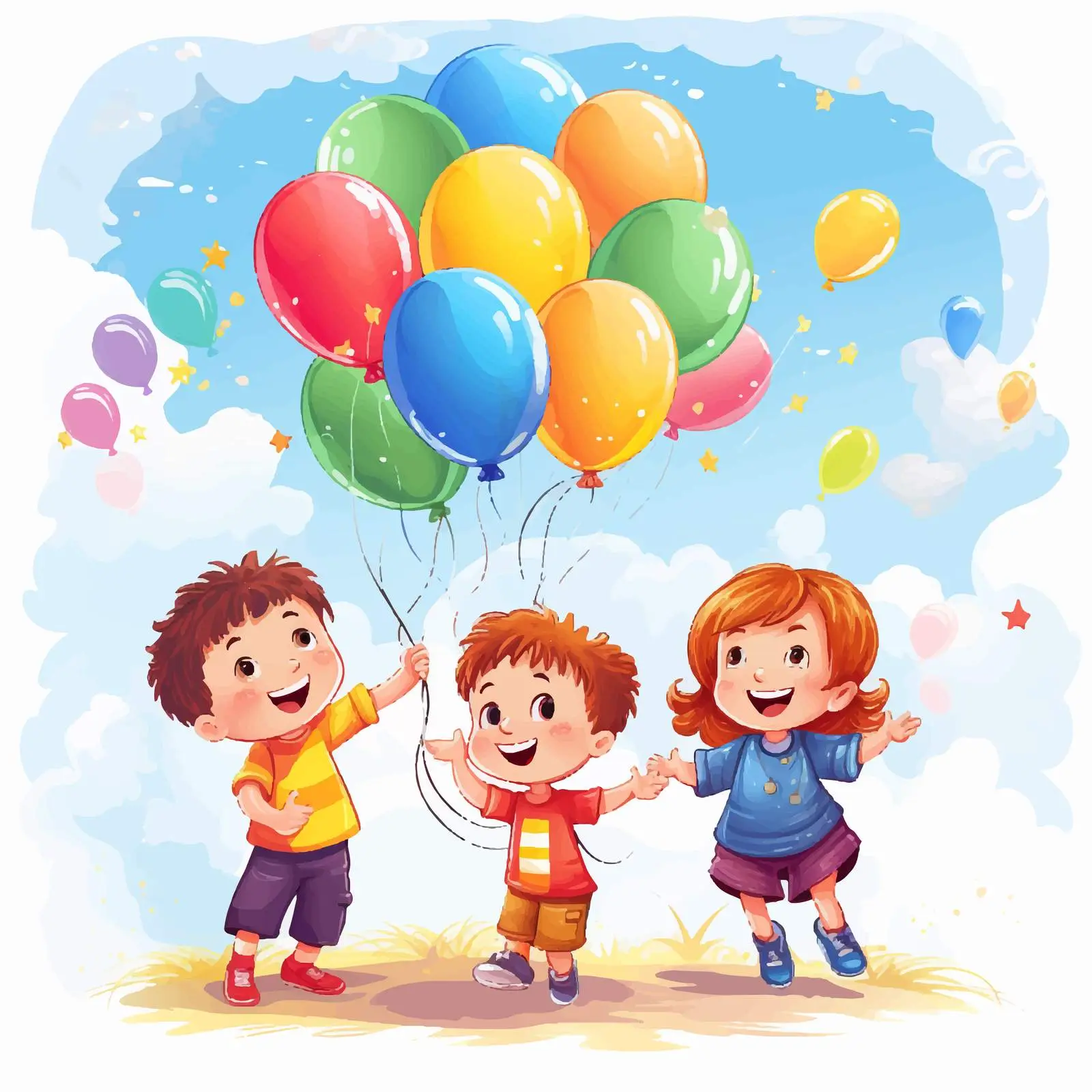Kids Playing with Colorful Floating Balloons — free download from Dotvec