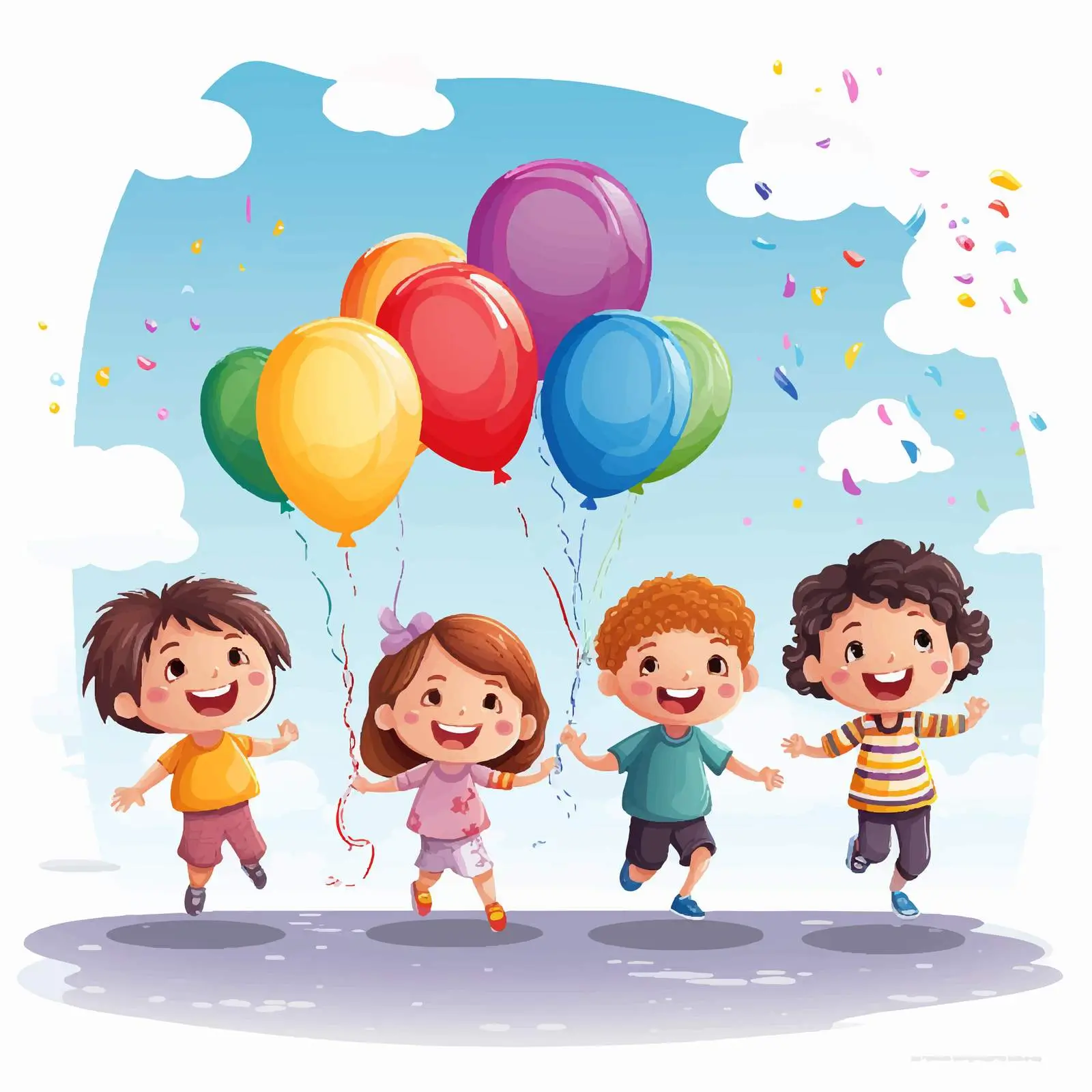 Kids Playing with Colorful Floating Balloons — free download from Dotvec