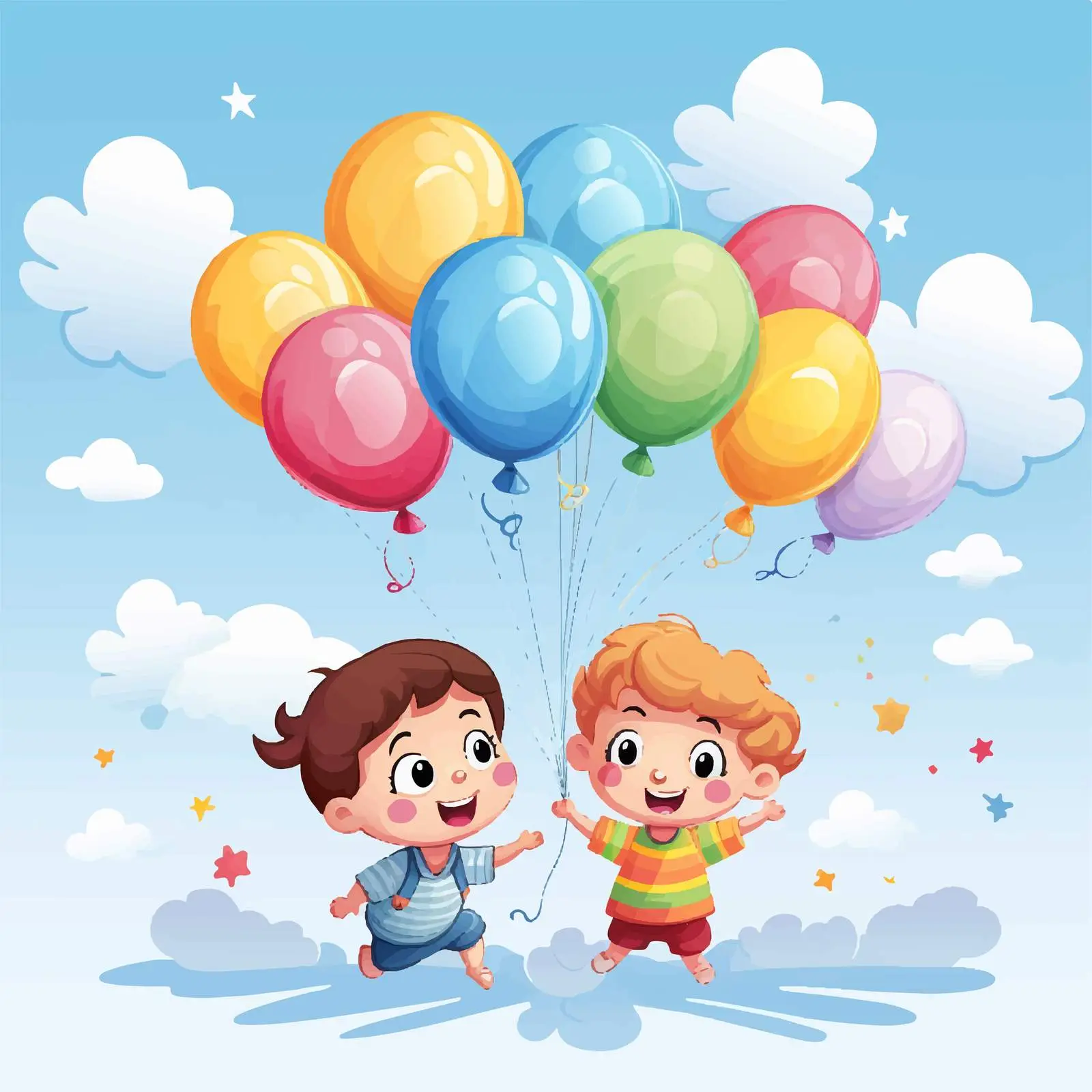 Kids Playing with Balloons Vector Illustration — free download from Dotvec