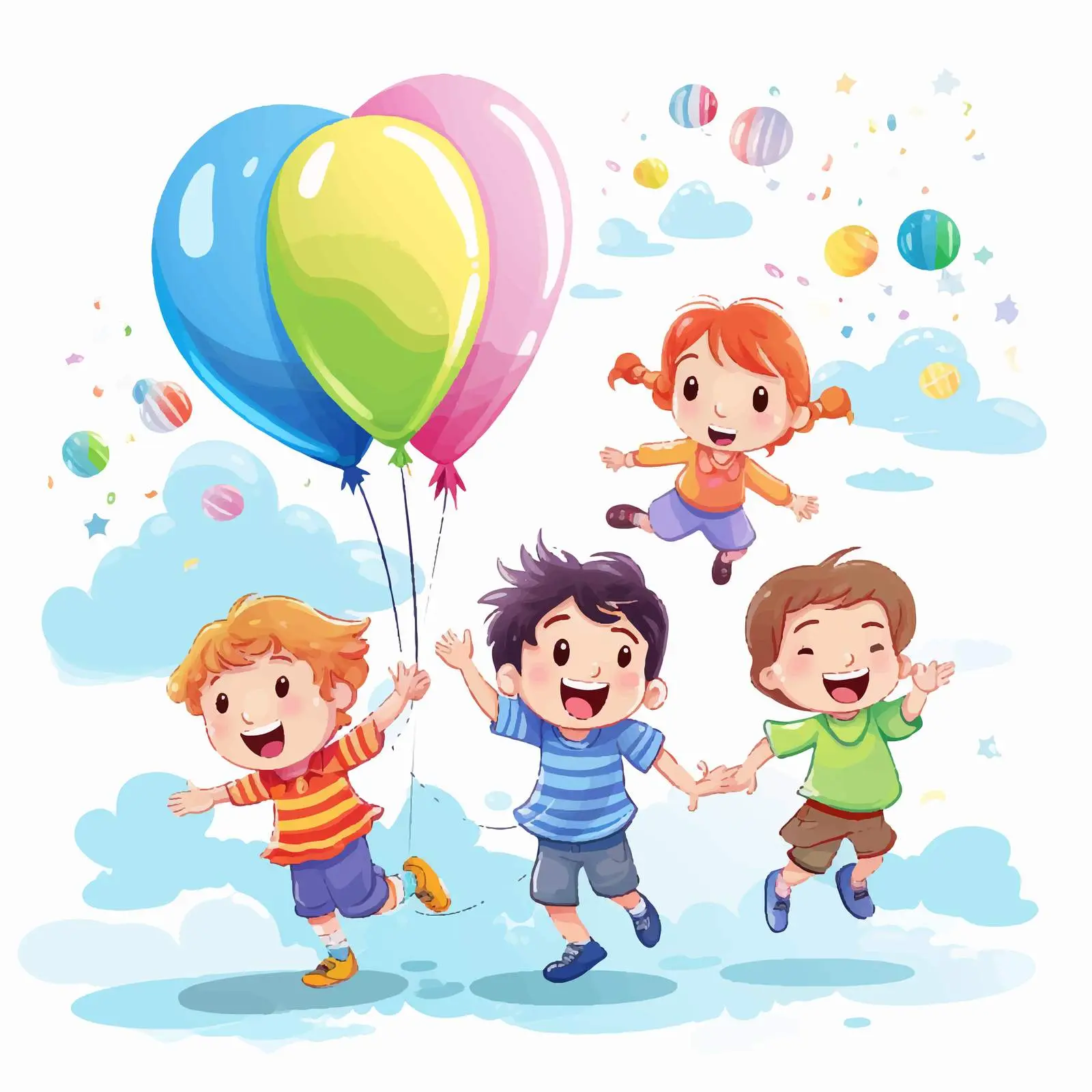 Kids Playing with Colorful Floating Balloons — free download from Dotvec