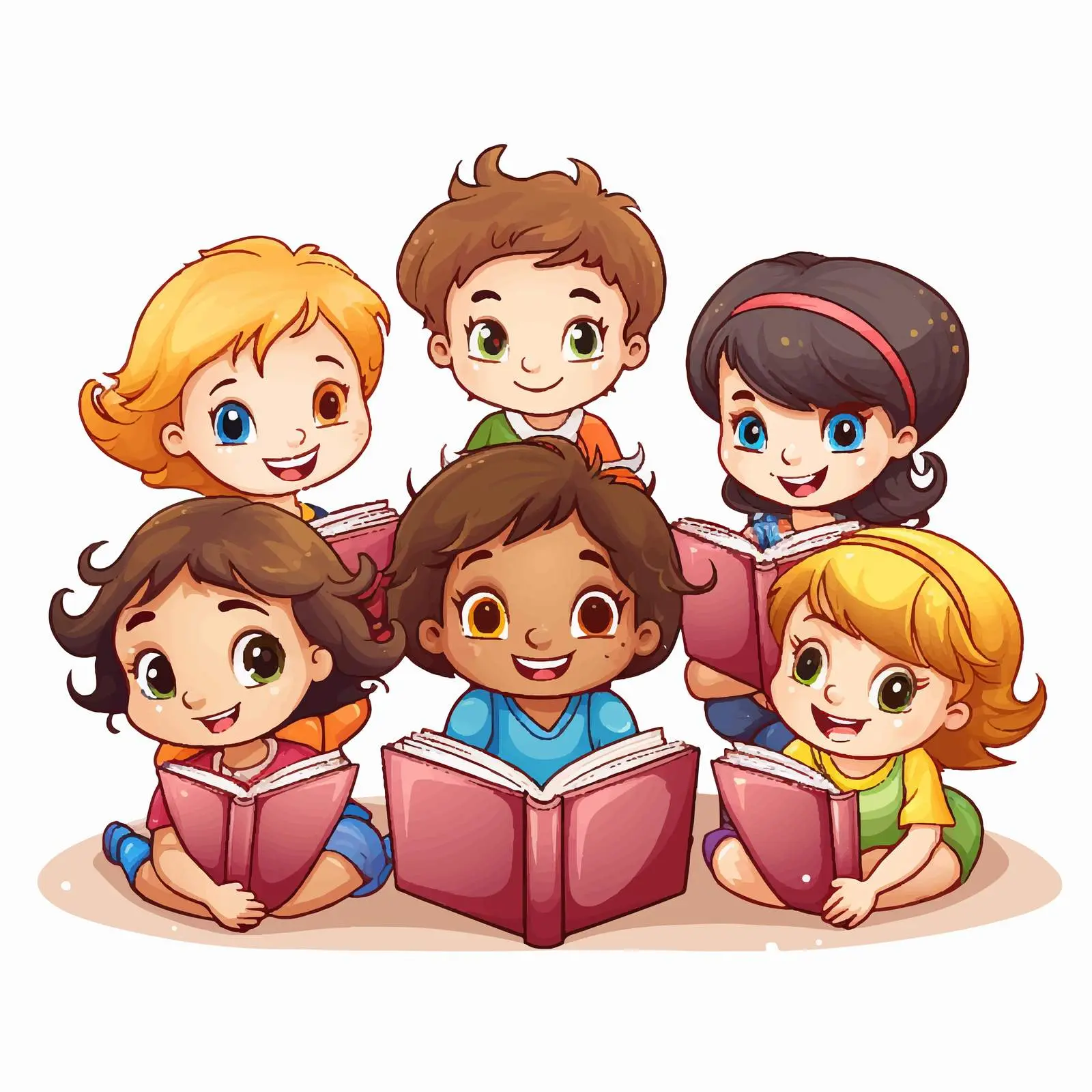 Kids Reading Illustration on White Background — free download from Dotvec