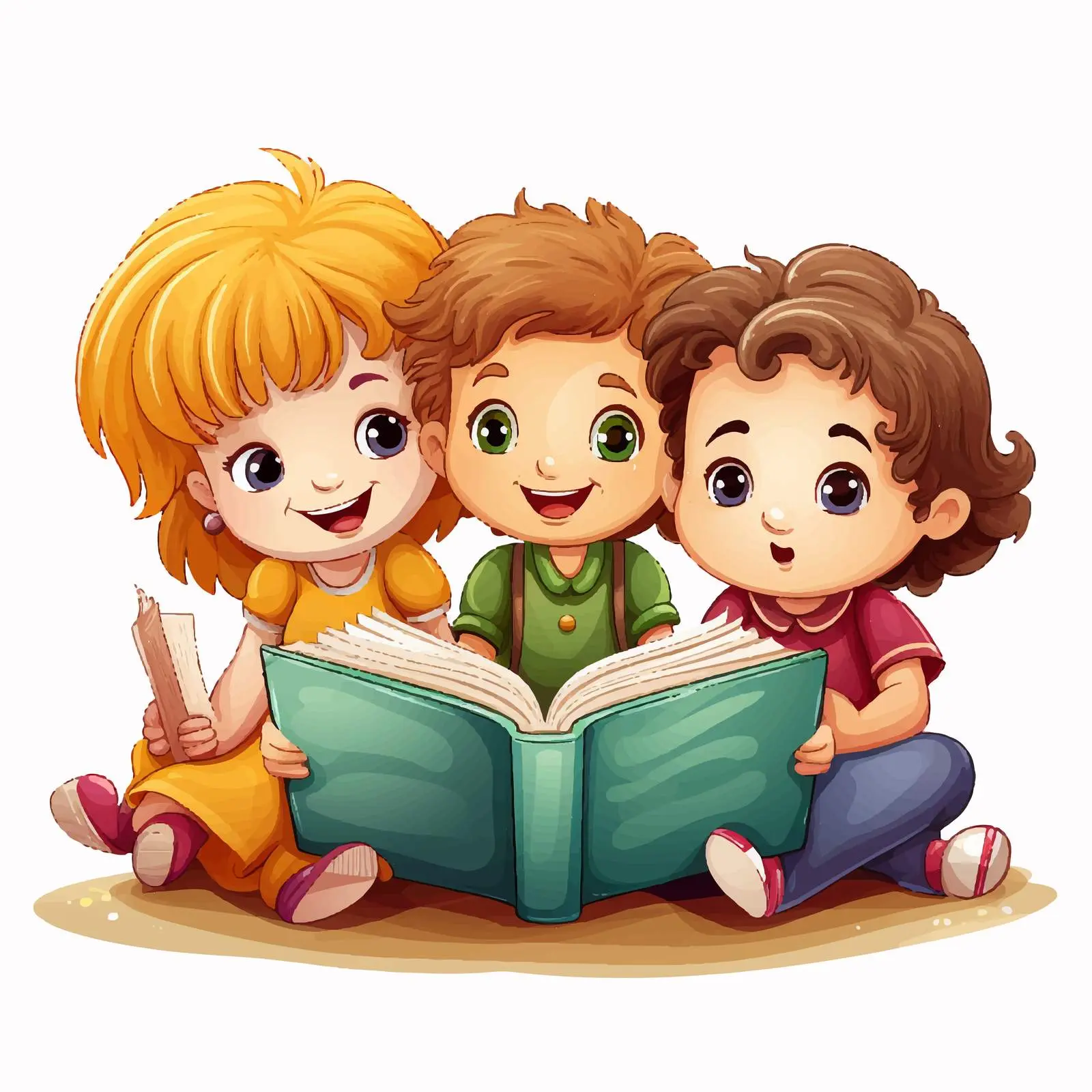 Kids Reading Illustration on White Background — free download from Dotvec