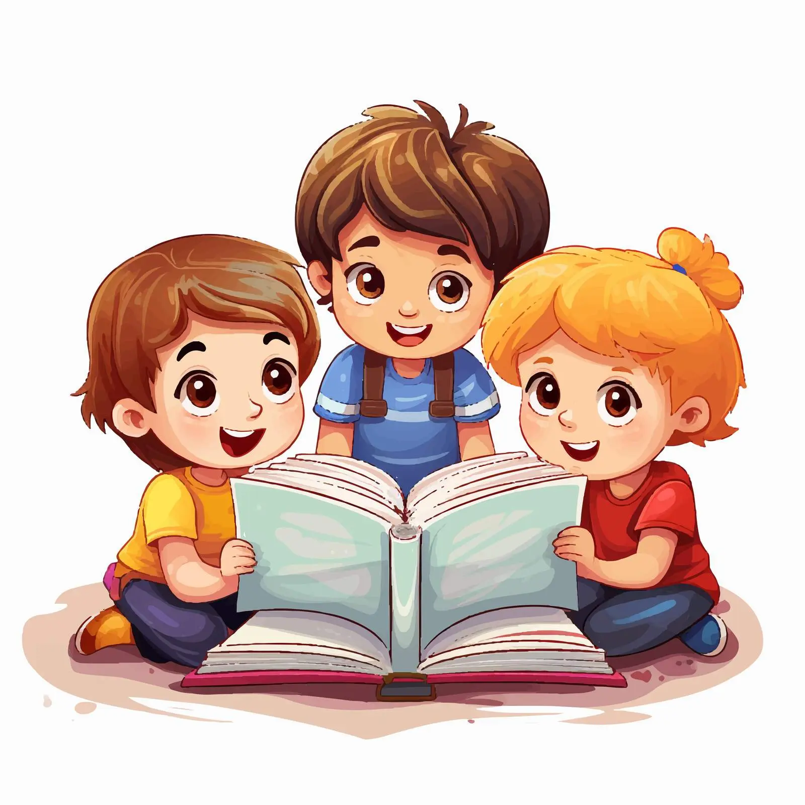 Kids Reading Illustration on White Background — free download from Dotvec