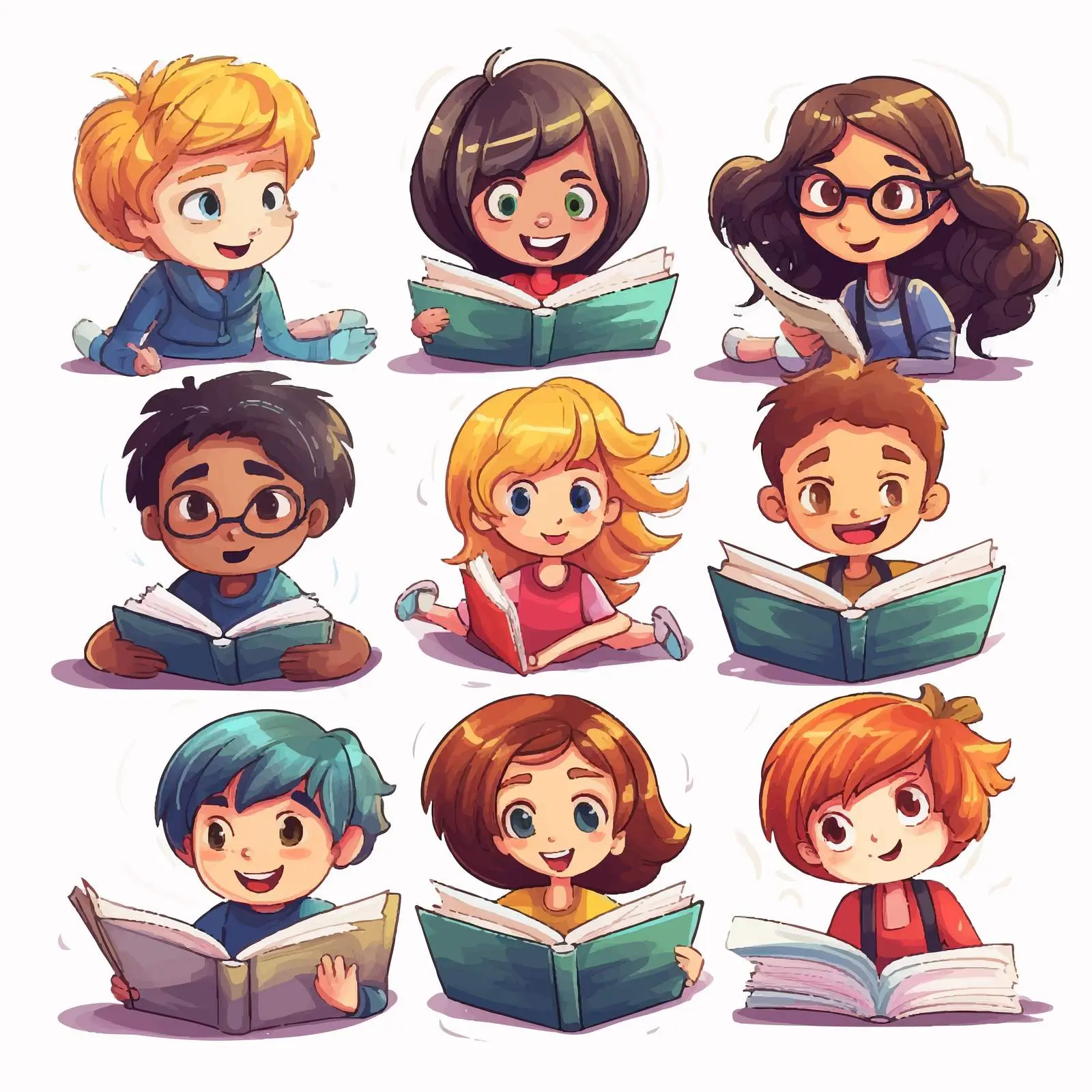 Kids Reading Together on White Background — free download from Dotvec