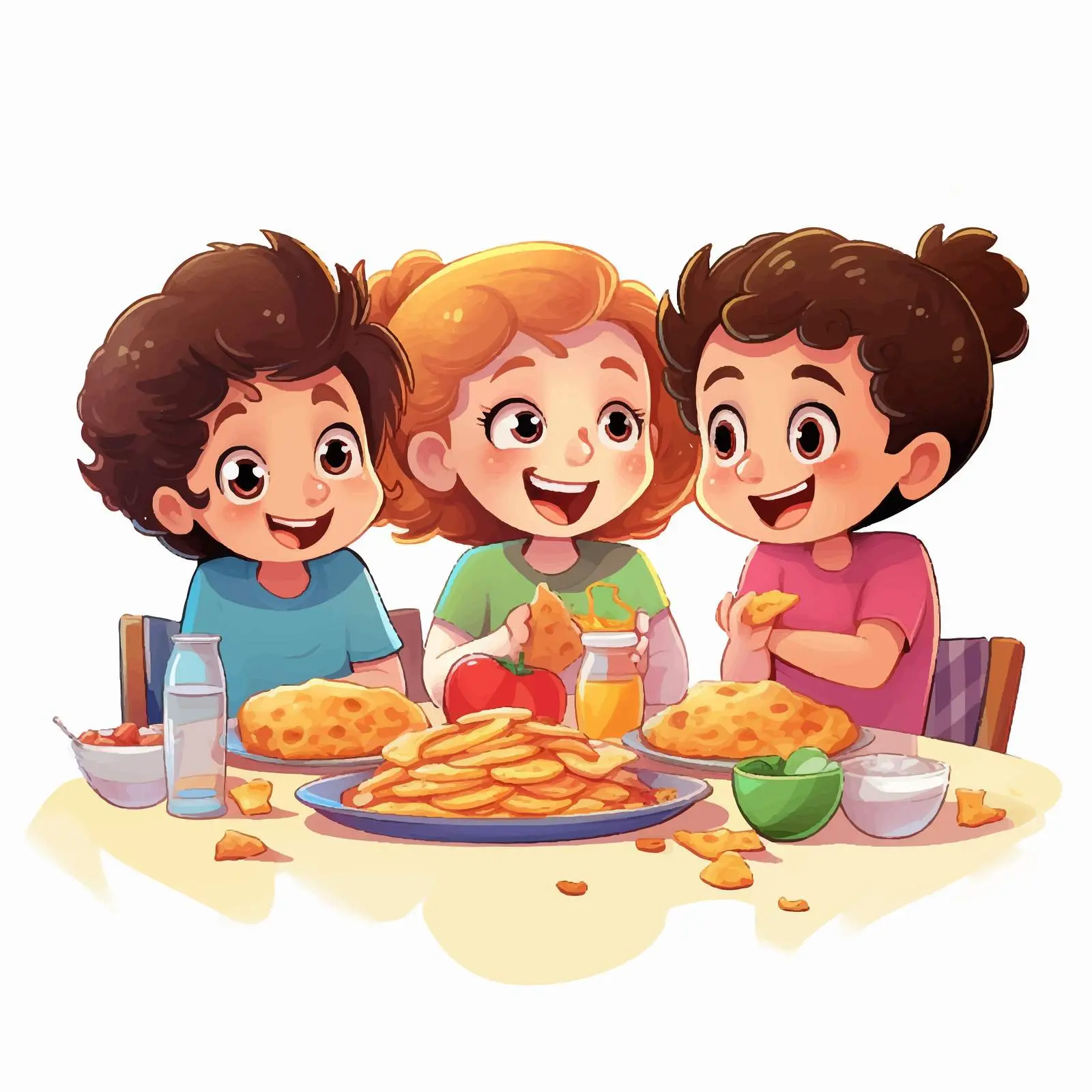 Kids Enjoying a Feast at the Table – free veggies image from Dotvec