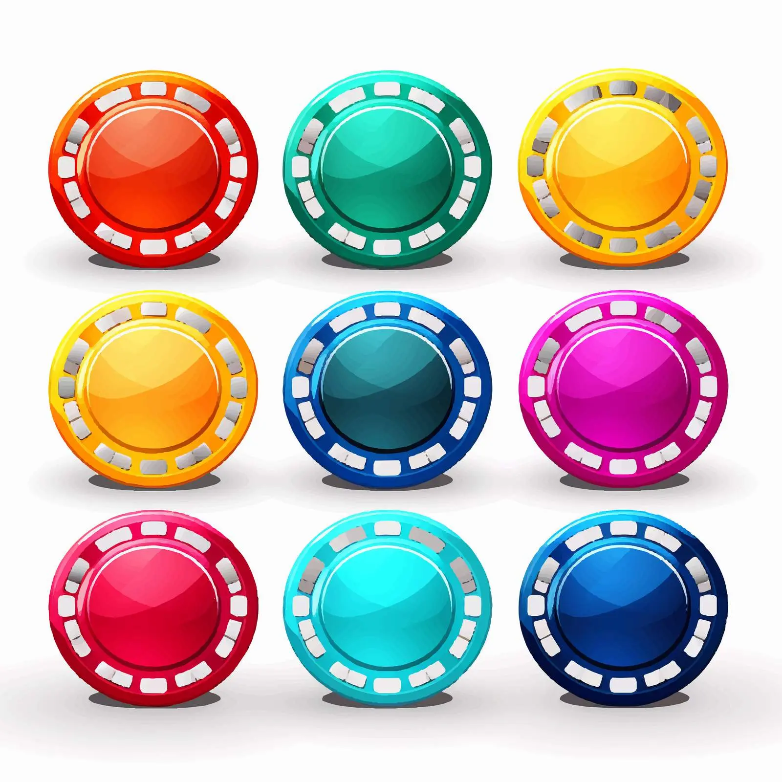 Nine Colorful Poker Chips Illustration on White Background — free download from Dotvec
