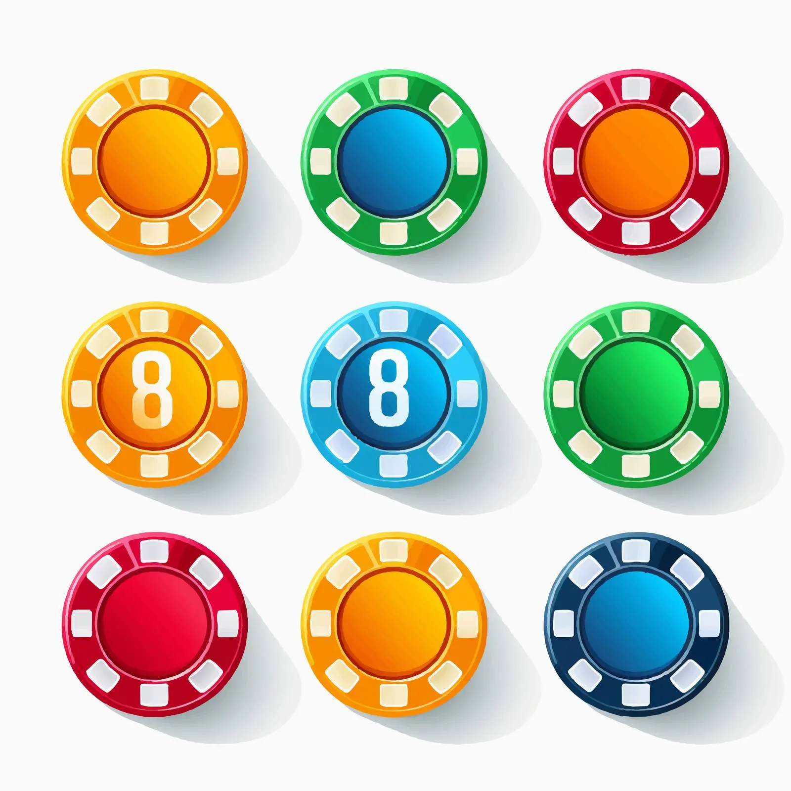 Nine Colorful Poker Chips Illustration – free card game image from Dotvec