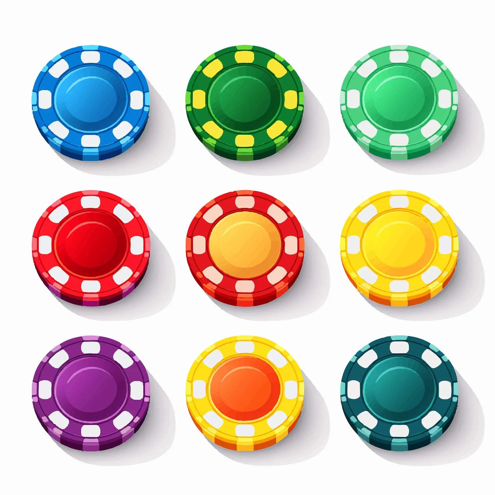 Nine Colorful Poker Chips on White Background — free download from Dotvec
