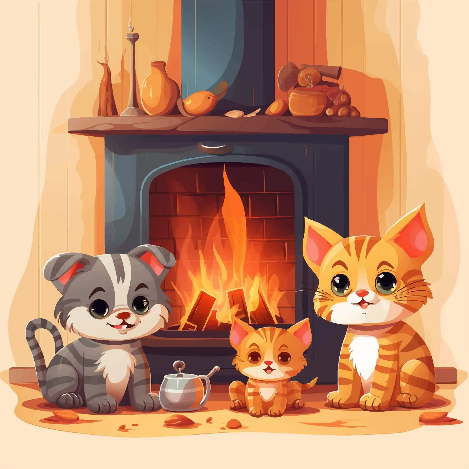 Pets Relaxing by the Fireplace in Home — free download from Dotvec